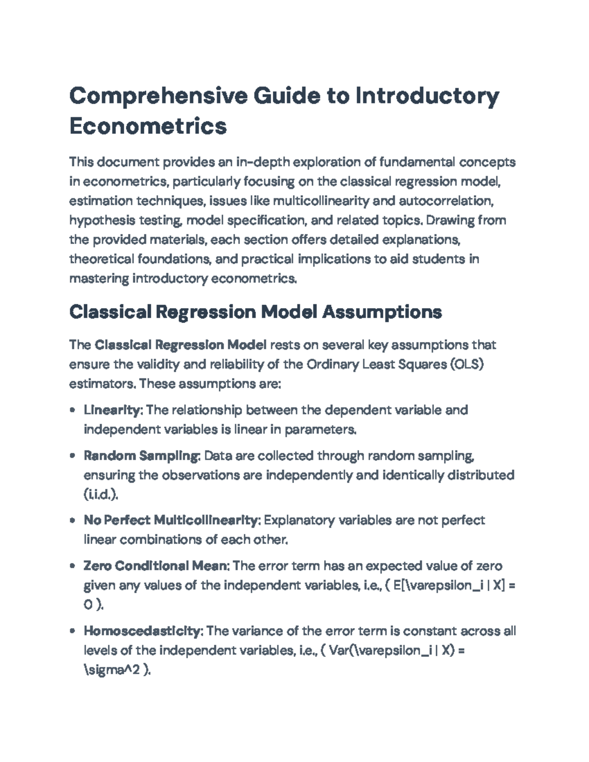 Comprehensive Guide to Introductory Econometrics (ECO 101) - Studocu