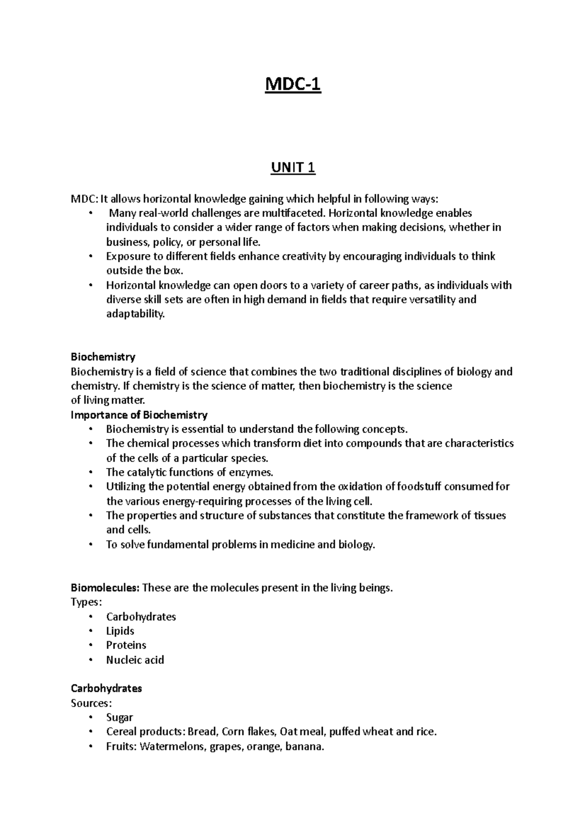 MDC 1 Study Material: Biochemical Insights into Human Body Functions ...