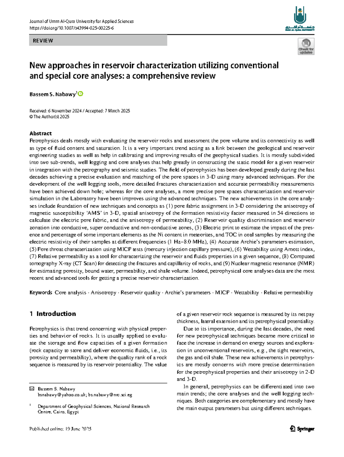 New Approaches in Reservoir Characterization: A Review of Core Analyses ...