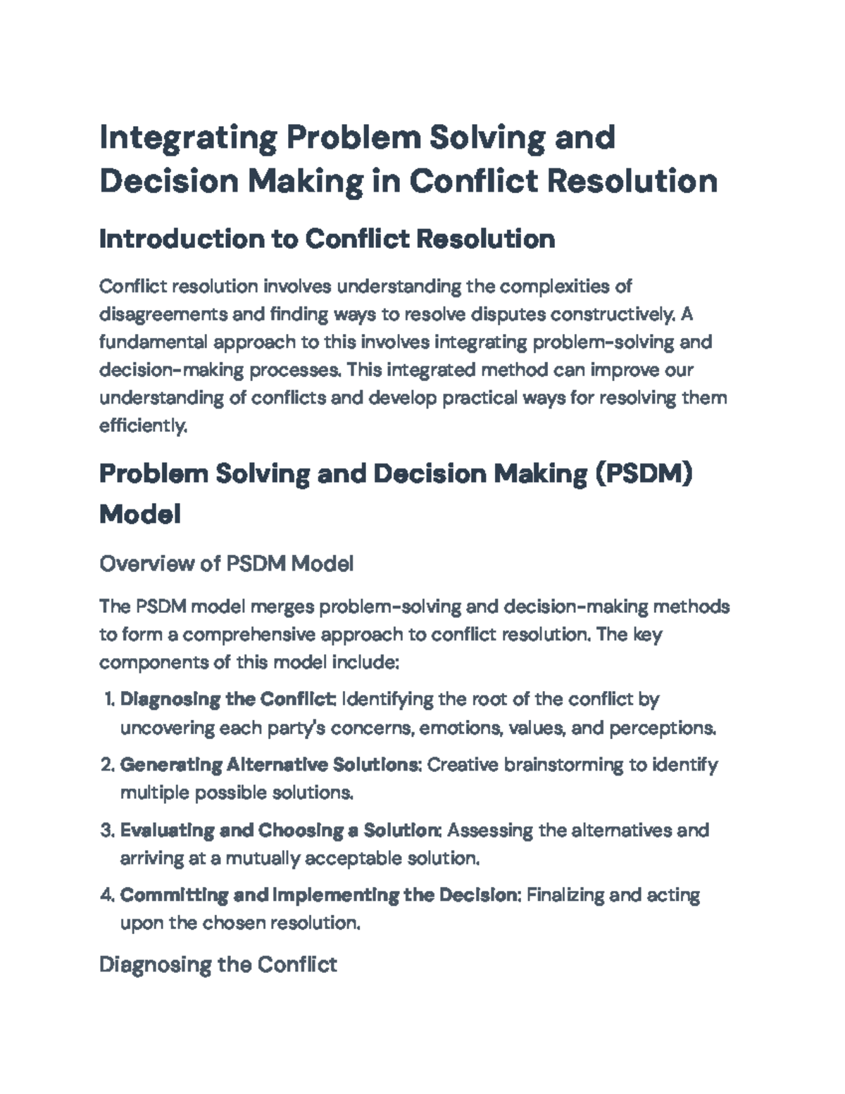 Conflict Resolution: Integrating PSDM Techniques for Effective ...