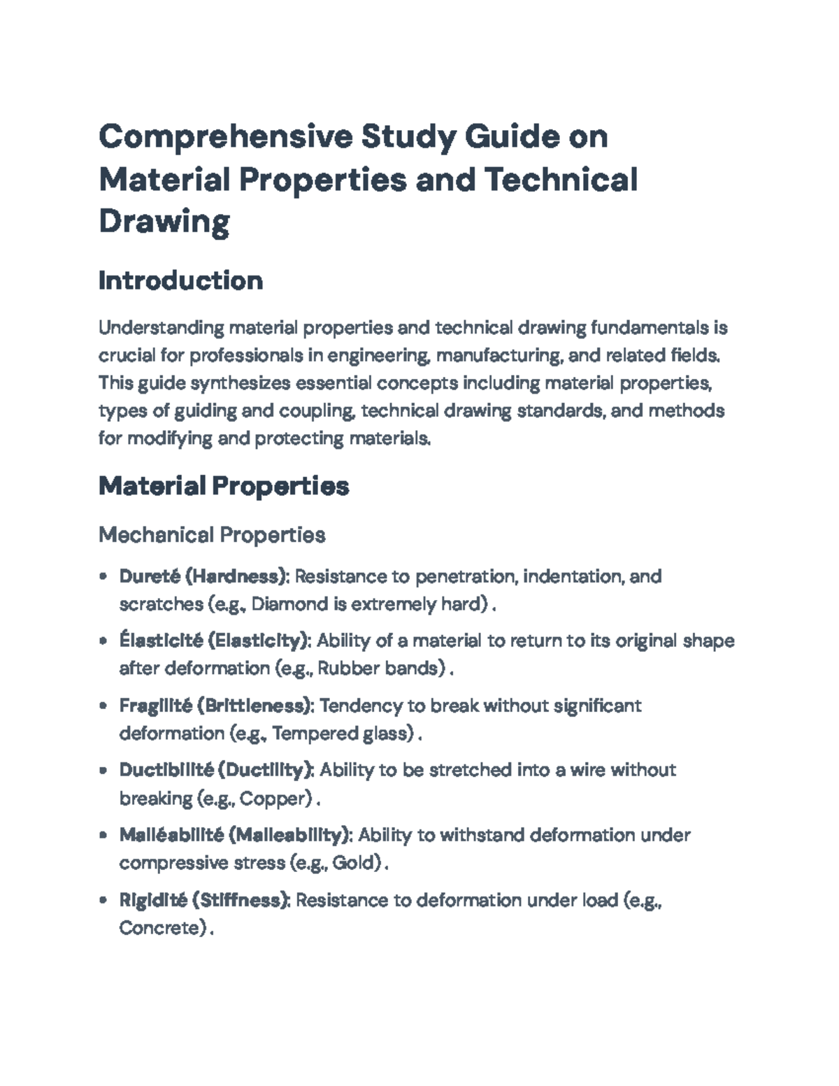 Comprehensive Study Guide: Material Properties & Technical Drawing ...