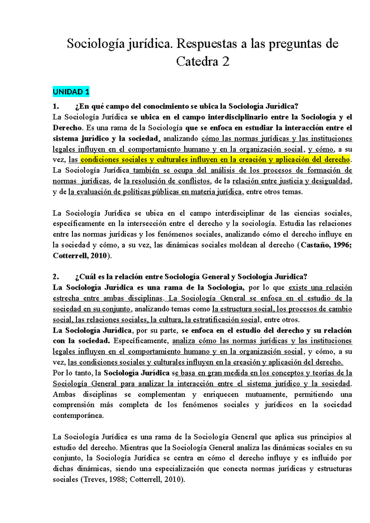 Apunte de Sociología Jurídica - Cátedra 2: Unidad 1 y 2 - Studocu