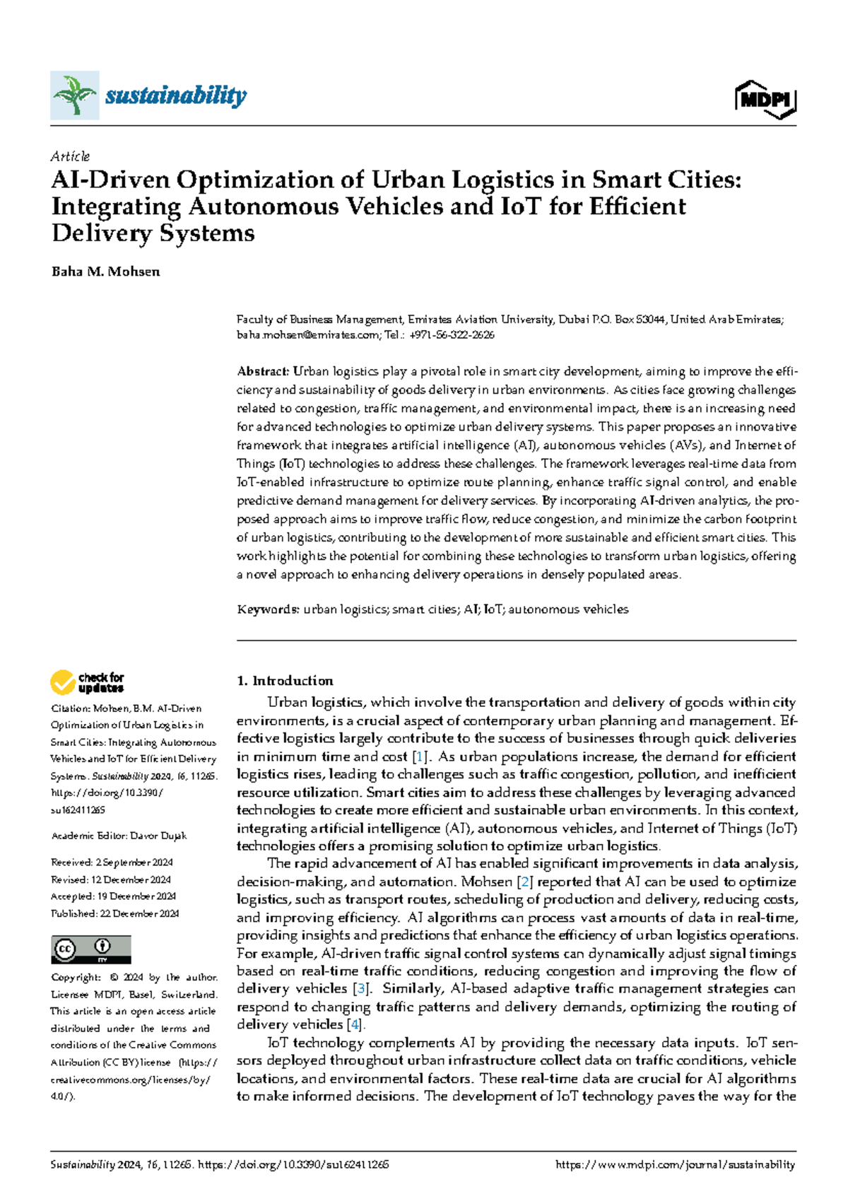 Optimizing Urban Logistics in Smart Cities: AI, IoT & AV Integration ...