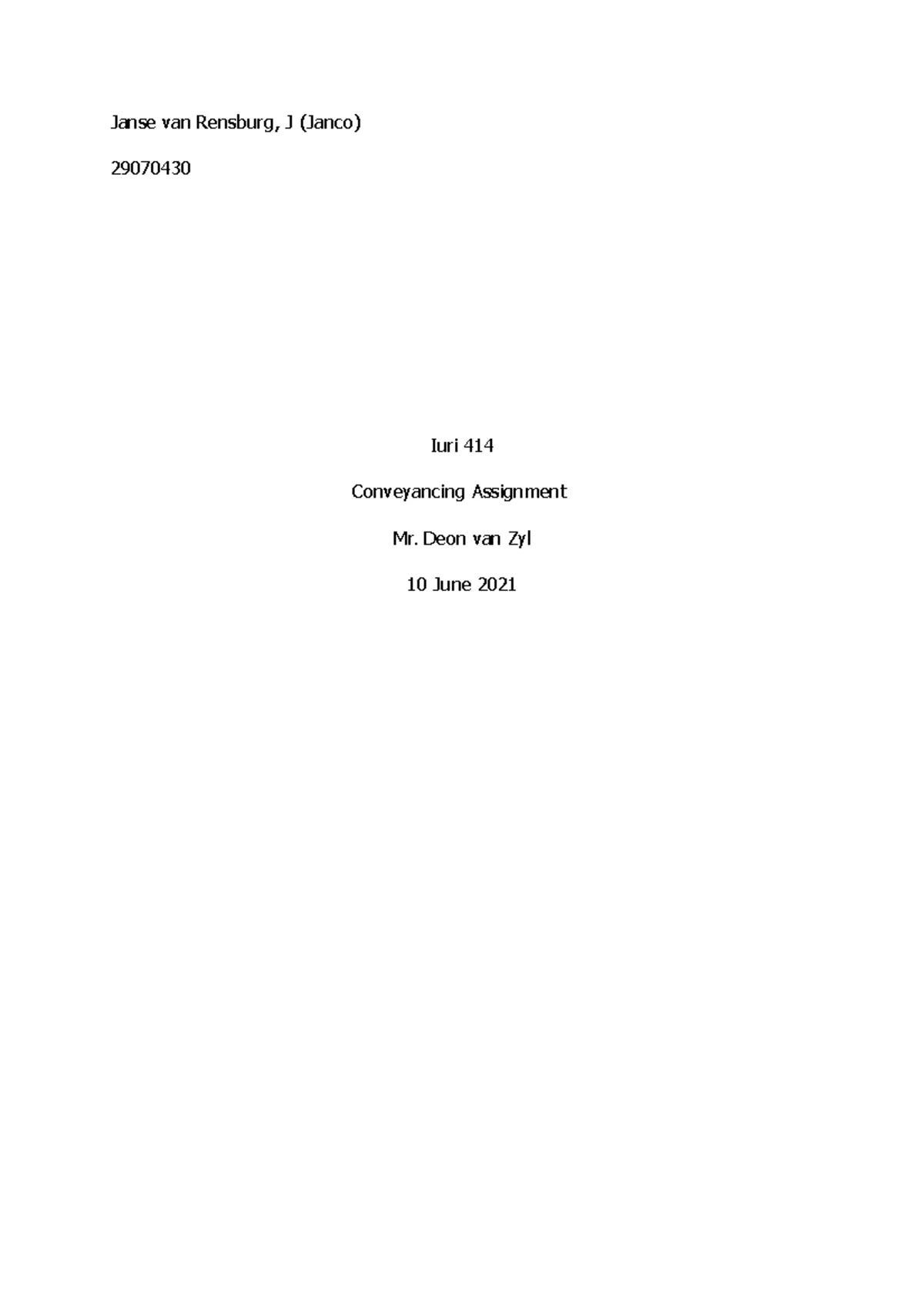 IURA 414 Assignment 2: Land Law & Registration Details 2025 - Studocu