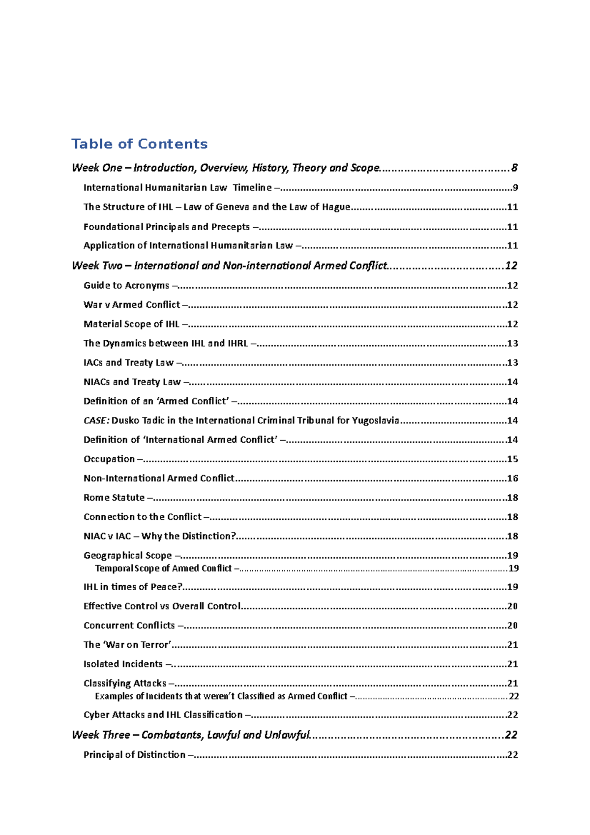 LAWS5087 Lecture Notes - Table of Contents Week One – Introduction ...