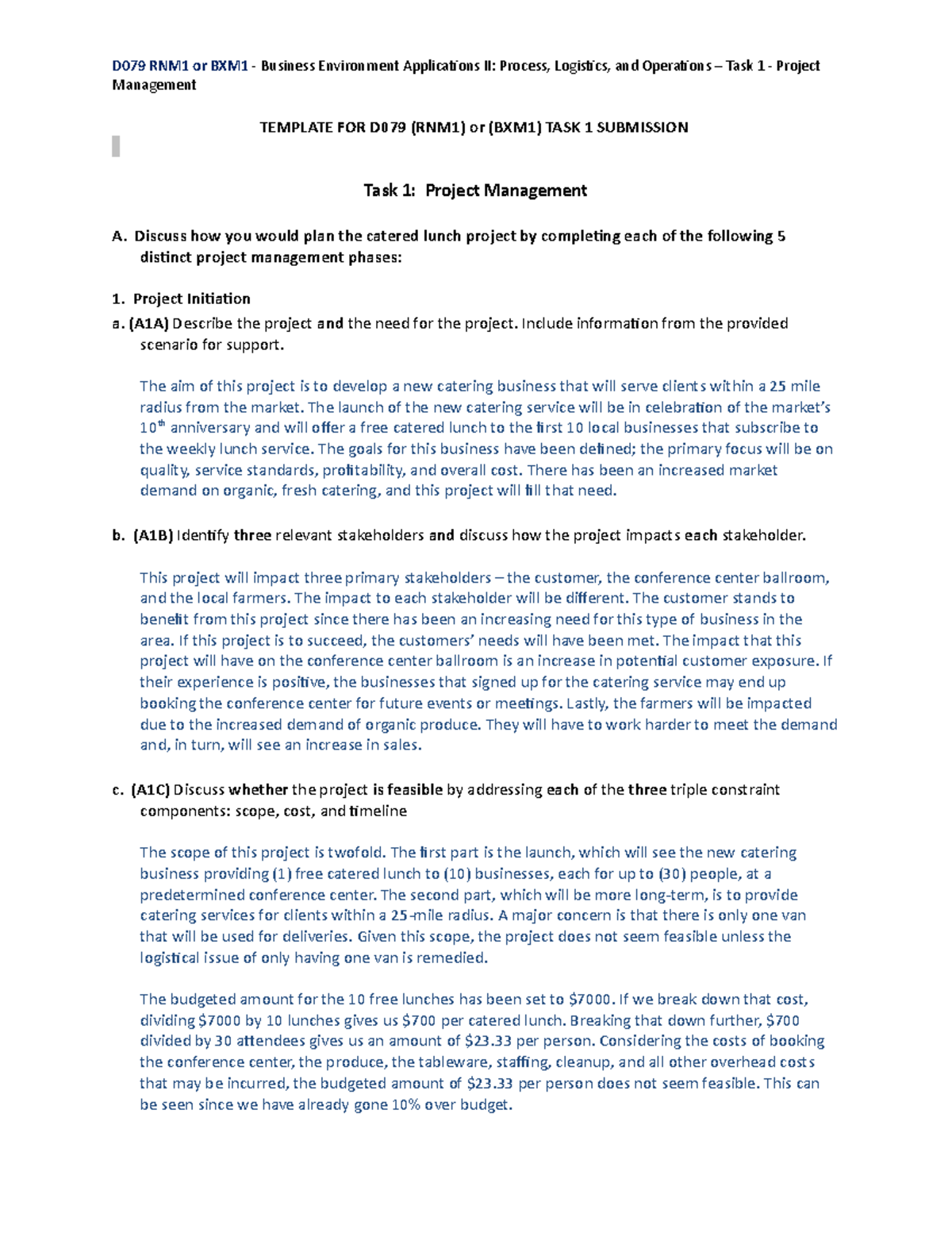 D079 - Task 1 - passed - Task 1 - Project Management - D079 RNM1 or ...