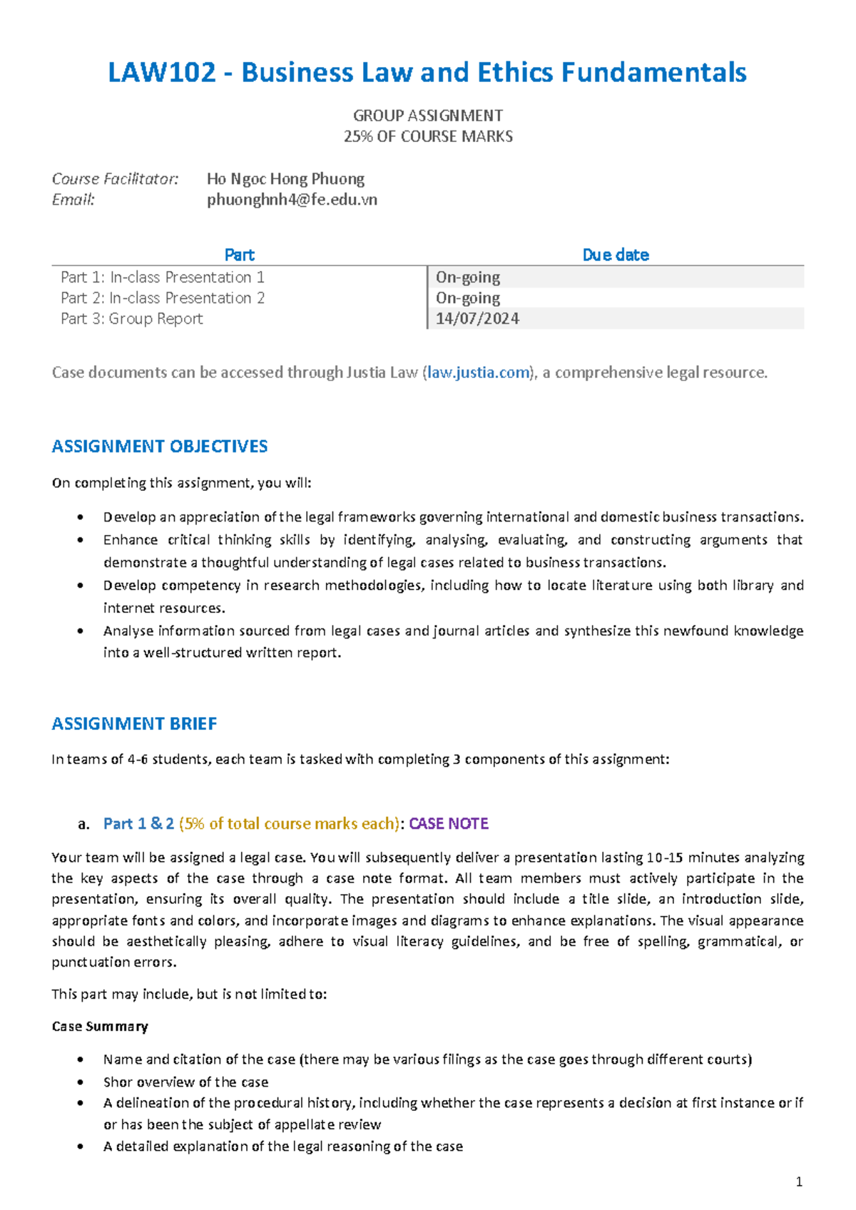 LAW102-Group Assignment: Business Law & Ethics Overview - Studocu