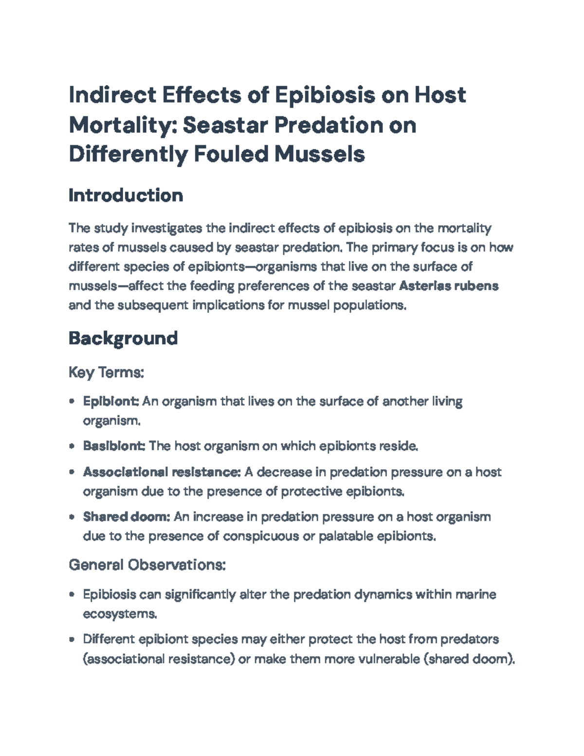 Indirect Effects of Epibiosis on Mussel Mortality due to Seastar ...