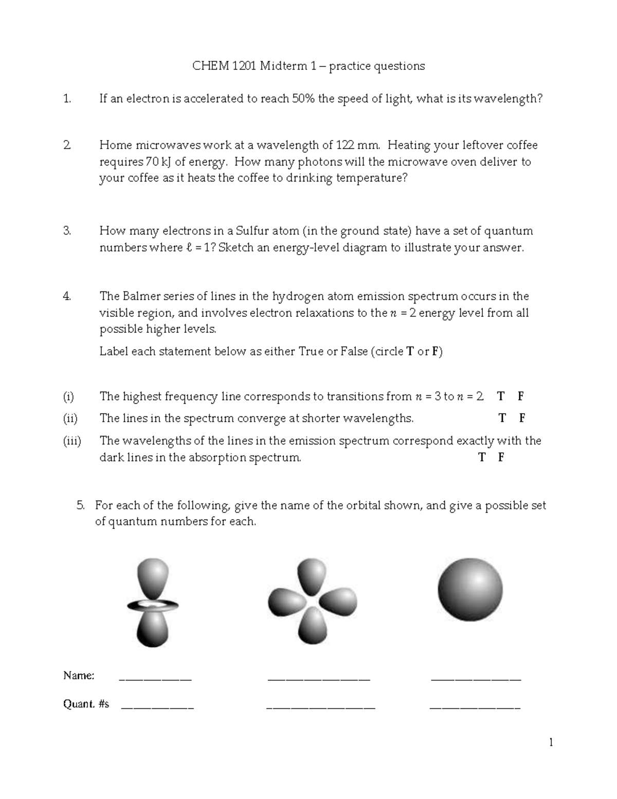 CHEM 1201 Midterm 1 Practice Questions Set 1 - Detailed Solutions - Studocu