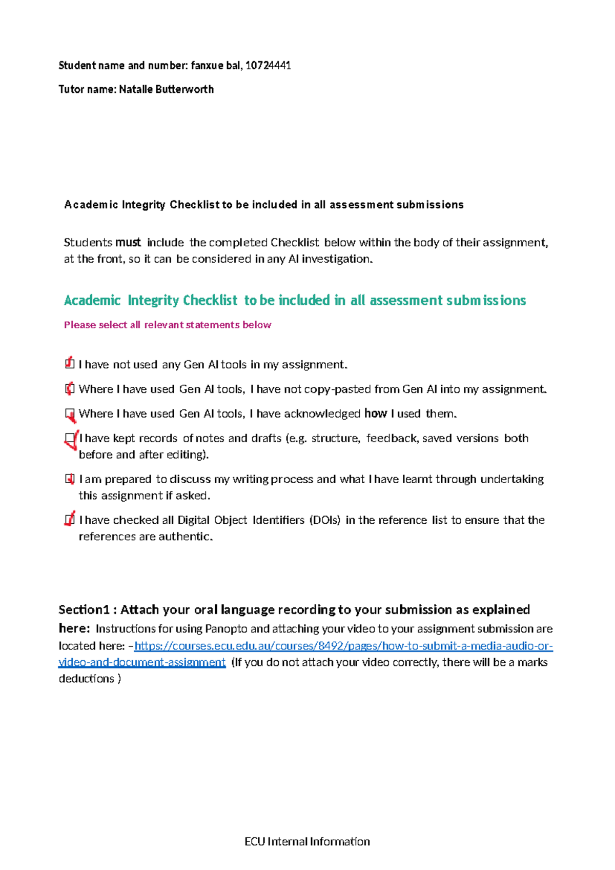 Academic Integrity Checklist for Assessment Submission (2026-3) - Studocu