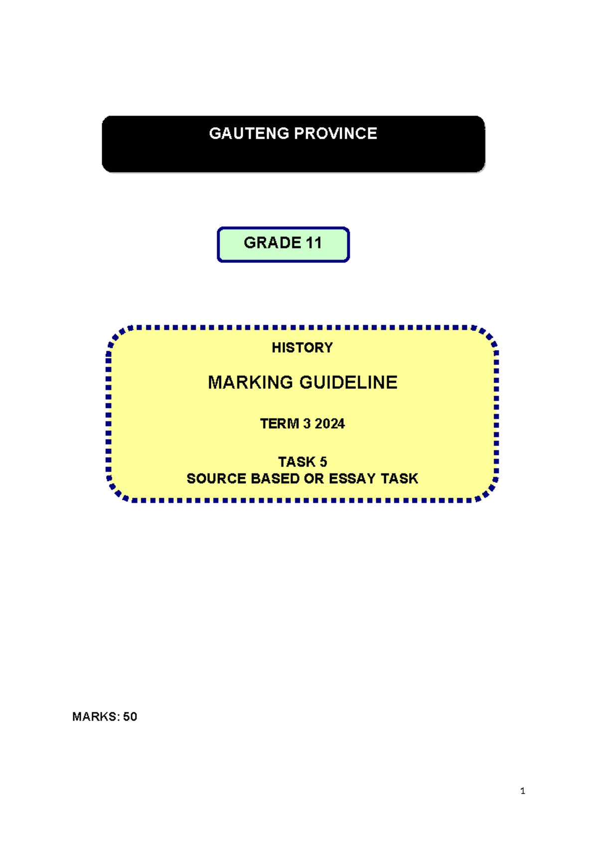 GAUTENG PROVINCE GRADE 11 HISTORY TERM 3 2024 TASK 5 MARKING GUIDELINE ...