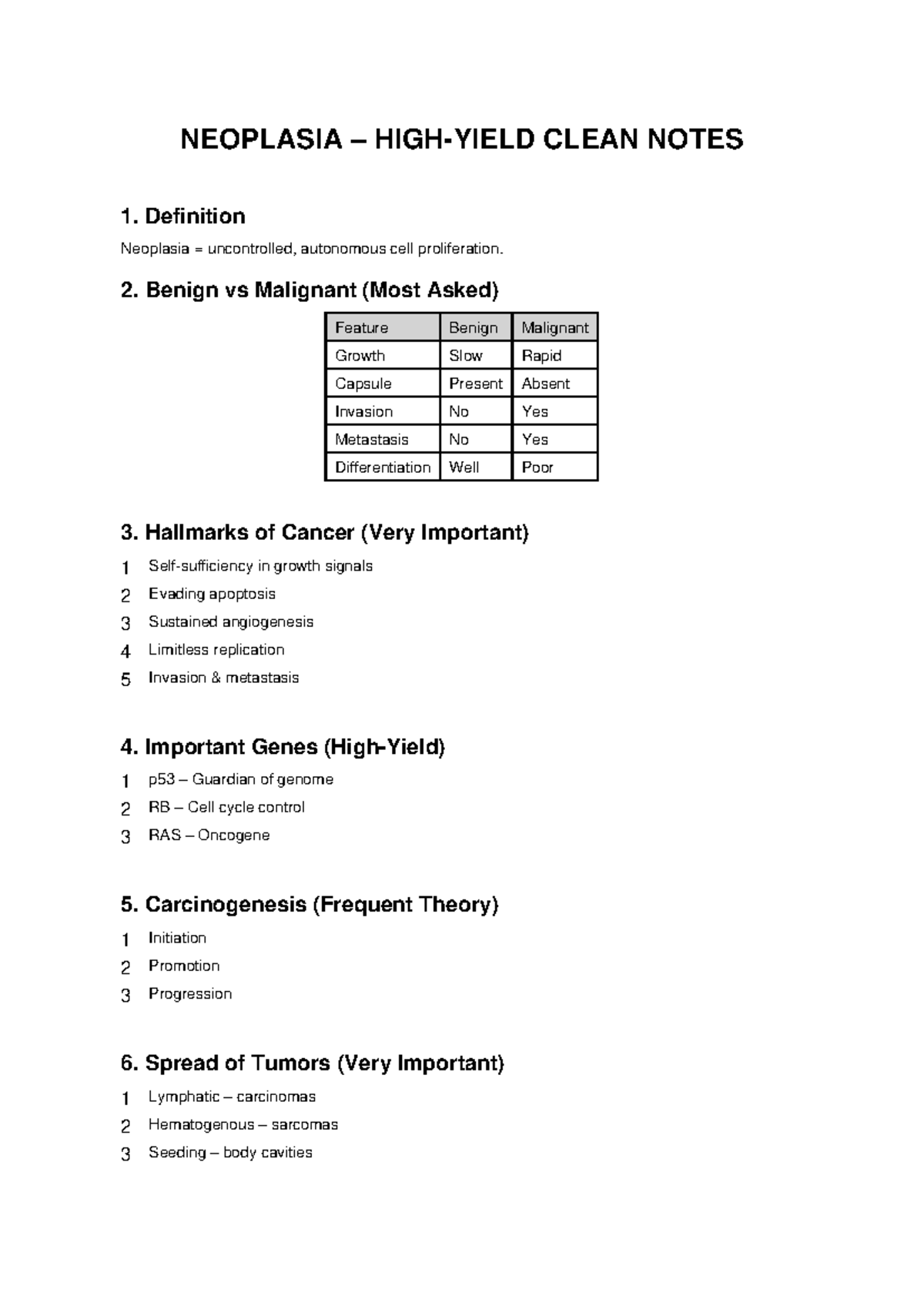 NEOPLASIA CLEAN NOTES: Key Concepts & Important Genes - Studocu