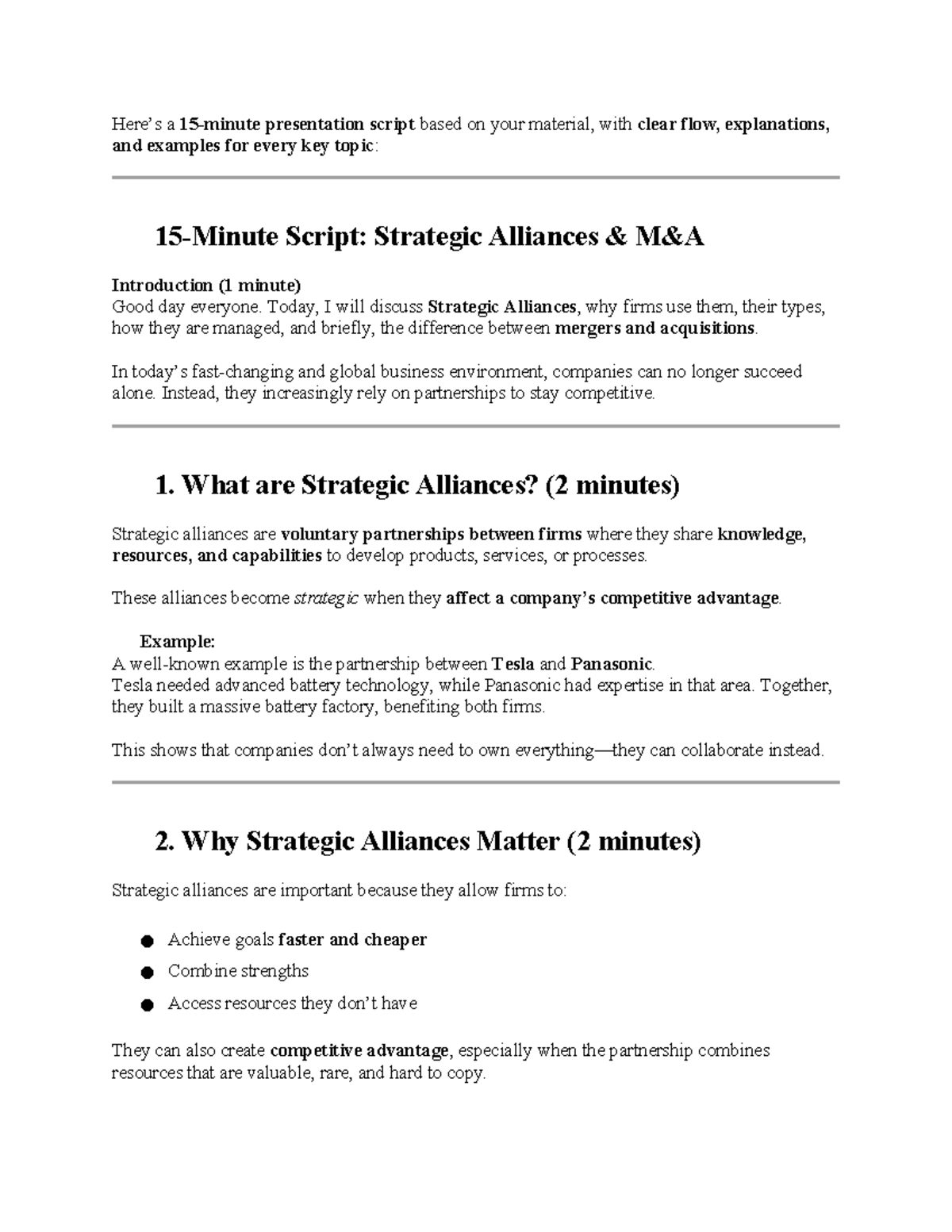 Strategic Alliances Presentation Script: Key Concepts & Examples - Studocu