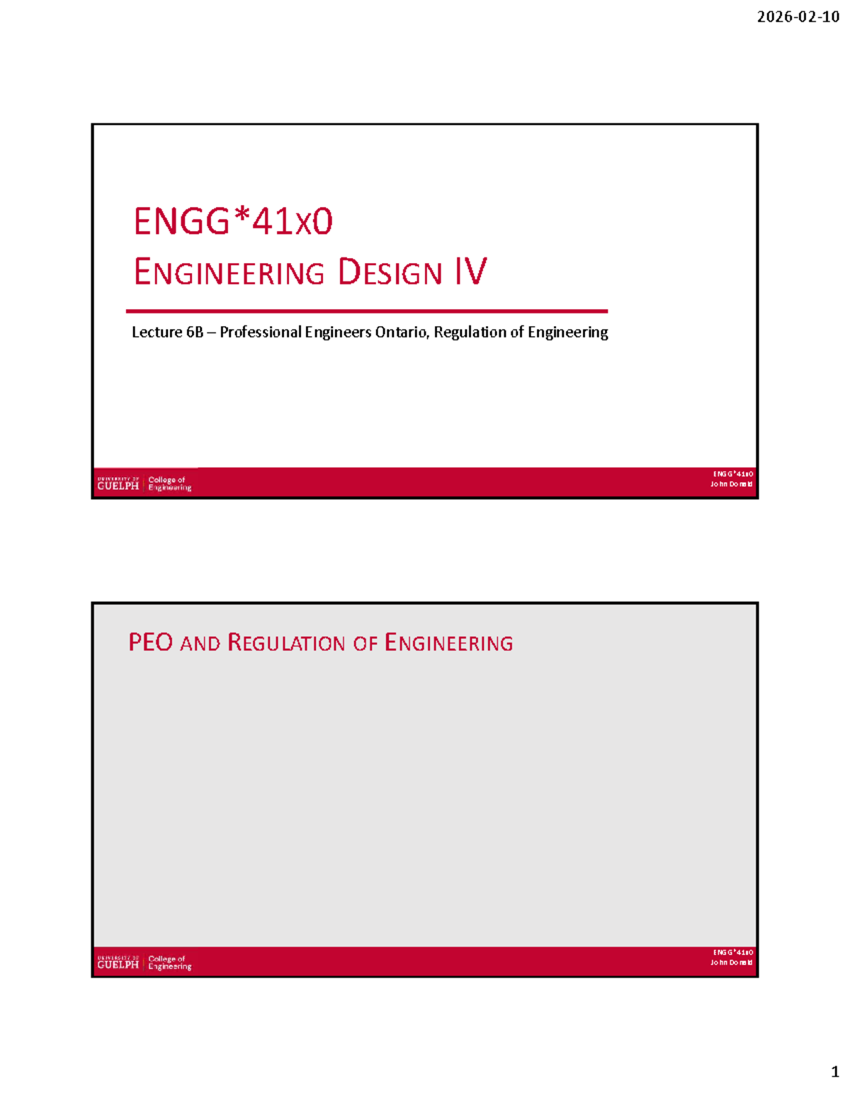 ENGG41x0-W26 Lecture 06B: PEO and Regulation of Engineering - Studocu
