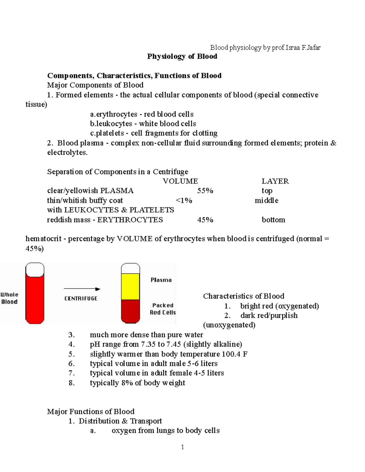 Blood Physiology Notes - Components, Functions, and Regulations - Studocu