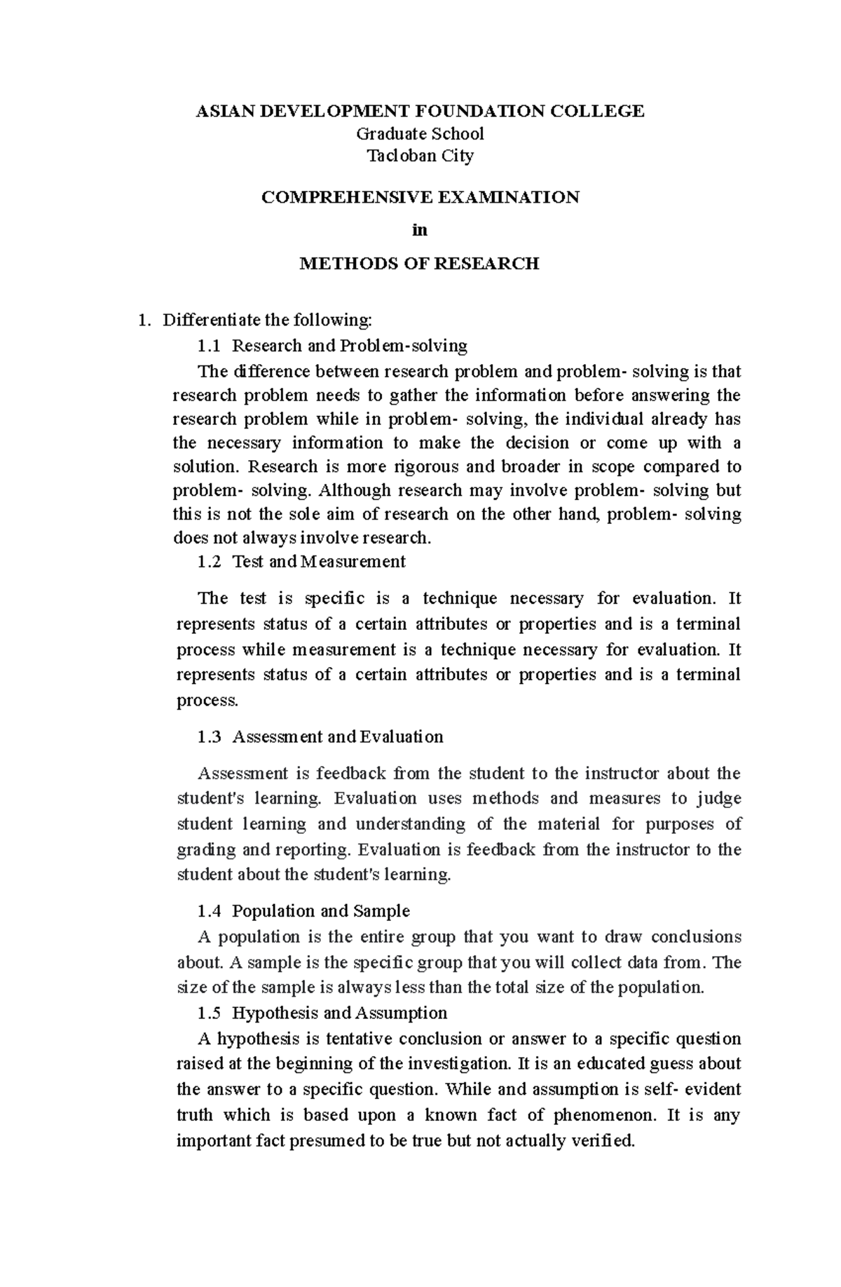Comprehensive Exam Notes on Methods of Research (MR 2) - Studocu