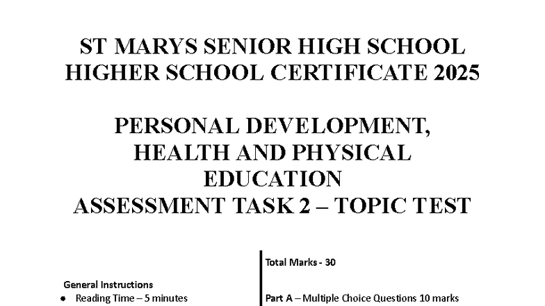 Health Priorities Topic Test Answers - PDHPE Assessment Task 2 - Studocu