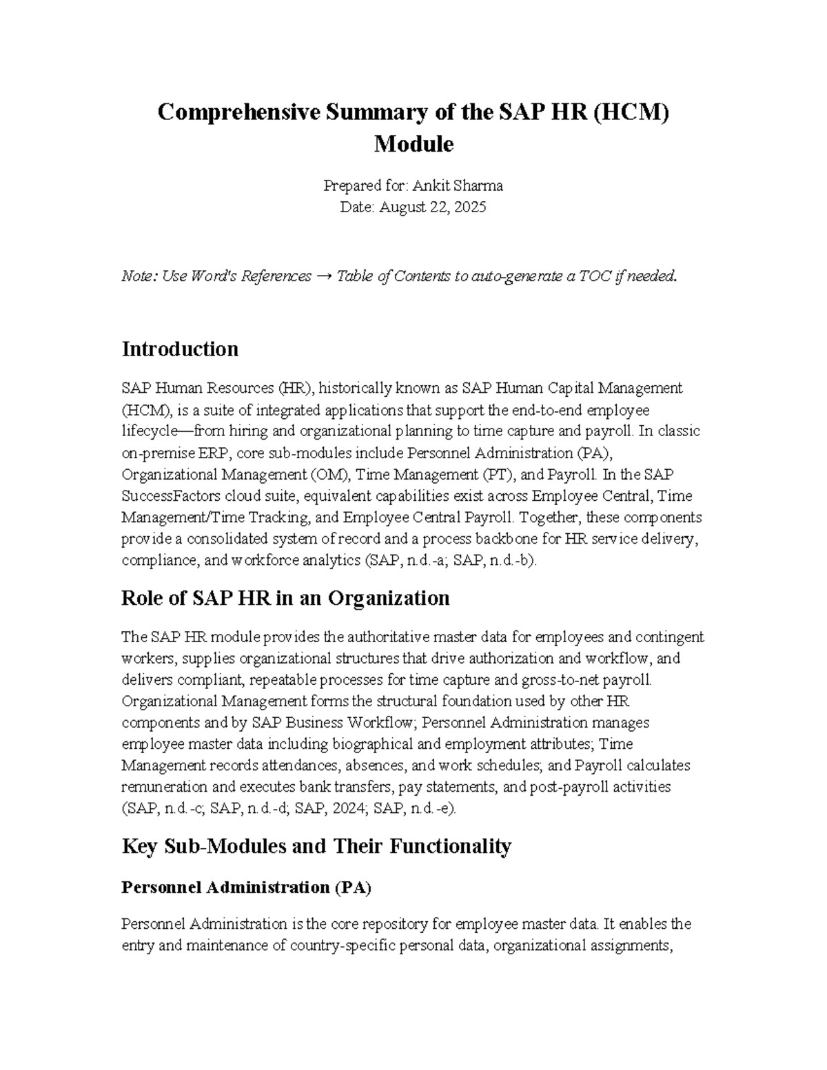 SAP HR (HCM) Module Comprehensive Summary for Ankit Sharma - Studocu
