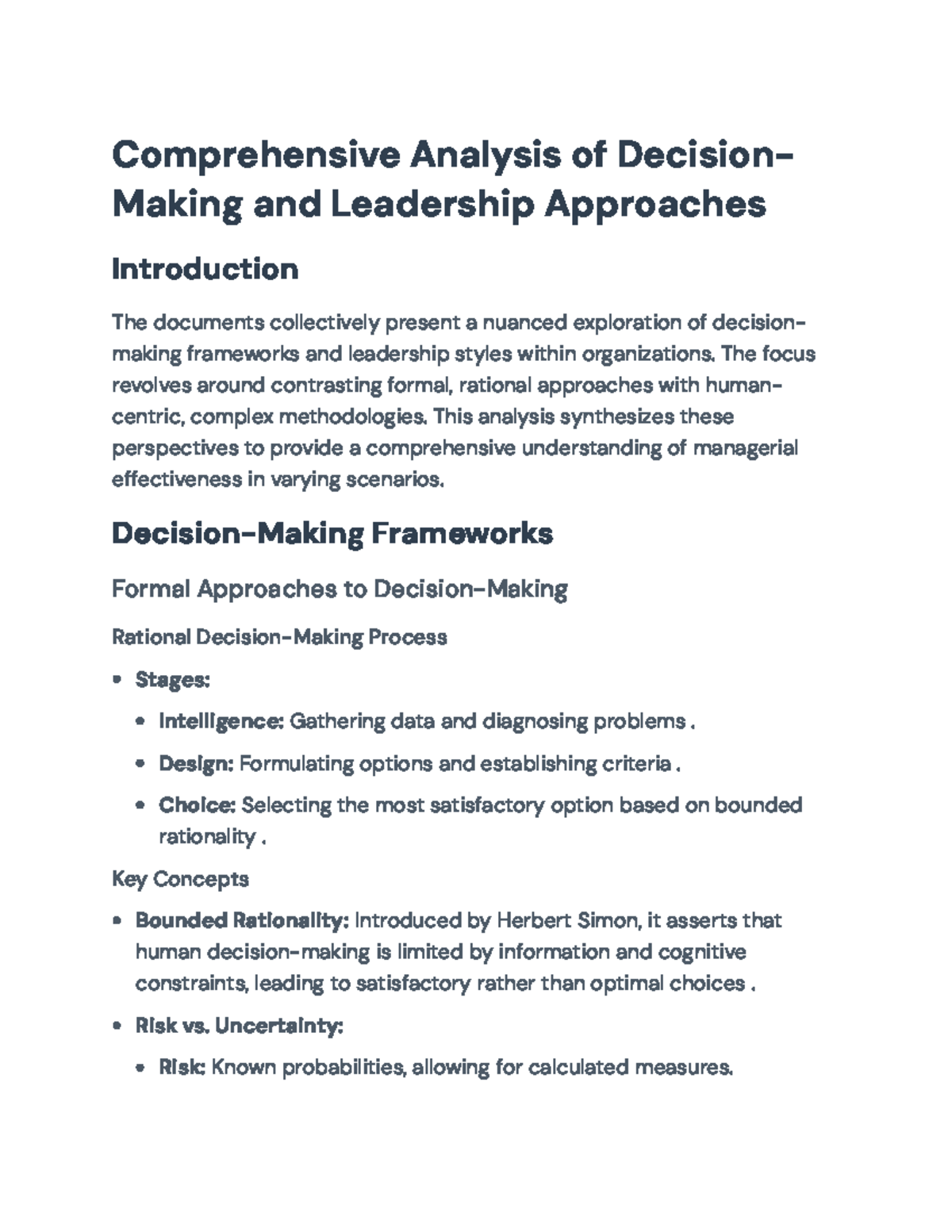 Comprehensive Analysis of Decision-Making & Leadership Approaches ...