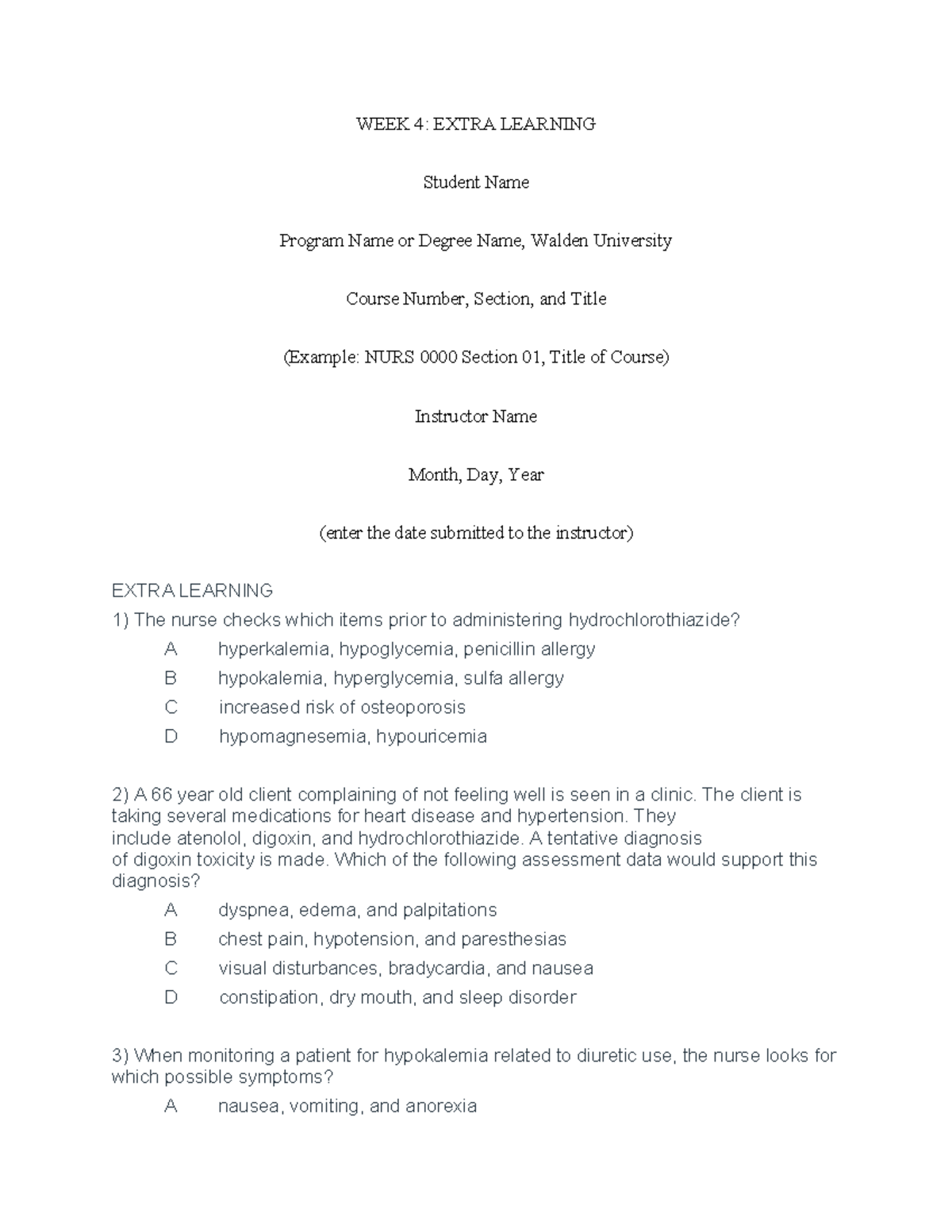 WEEK 4: Extra Learning - Nursing Case Studies and Medication Management ...