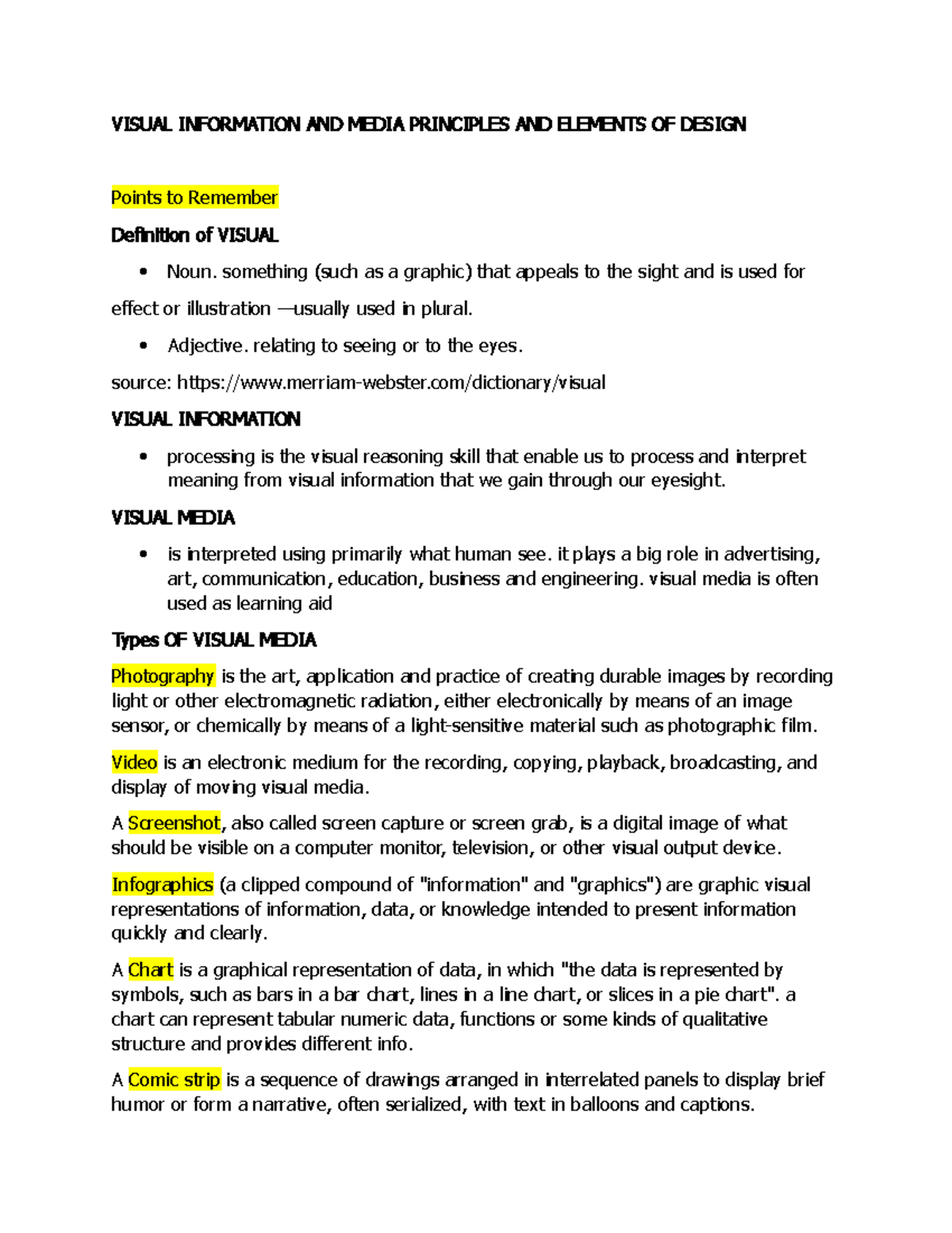 Visual Information & Media Principles: Design Elements Summary - Studocu