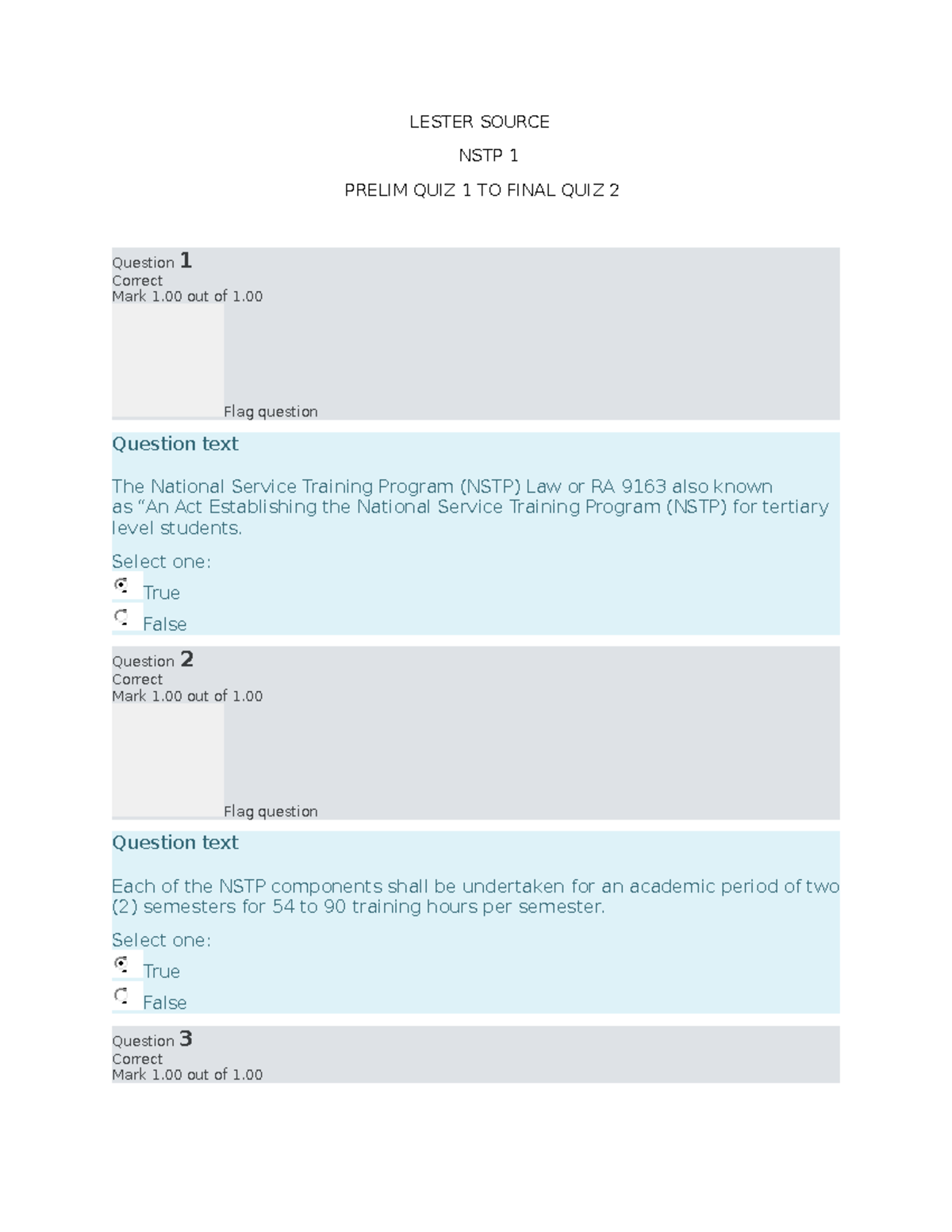 NSTP 1 - Prelim Quiz 1 to Final Quiz 2 Study Guide - Studocu