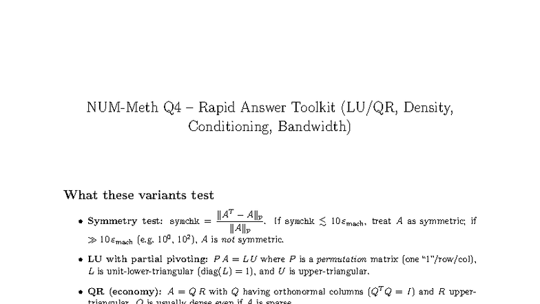 Q4 Question Bank: Rapid Answer Toolkit on Density, Conditioning, and ...