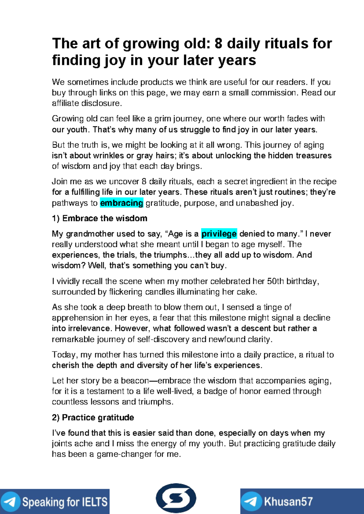 The Art of Growing Old: 8 Daily Rituals for Joy in Later Years - Studocu