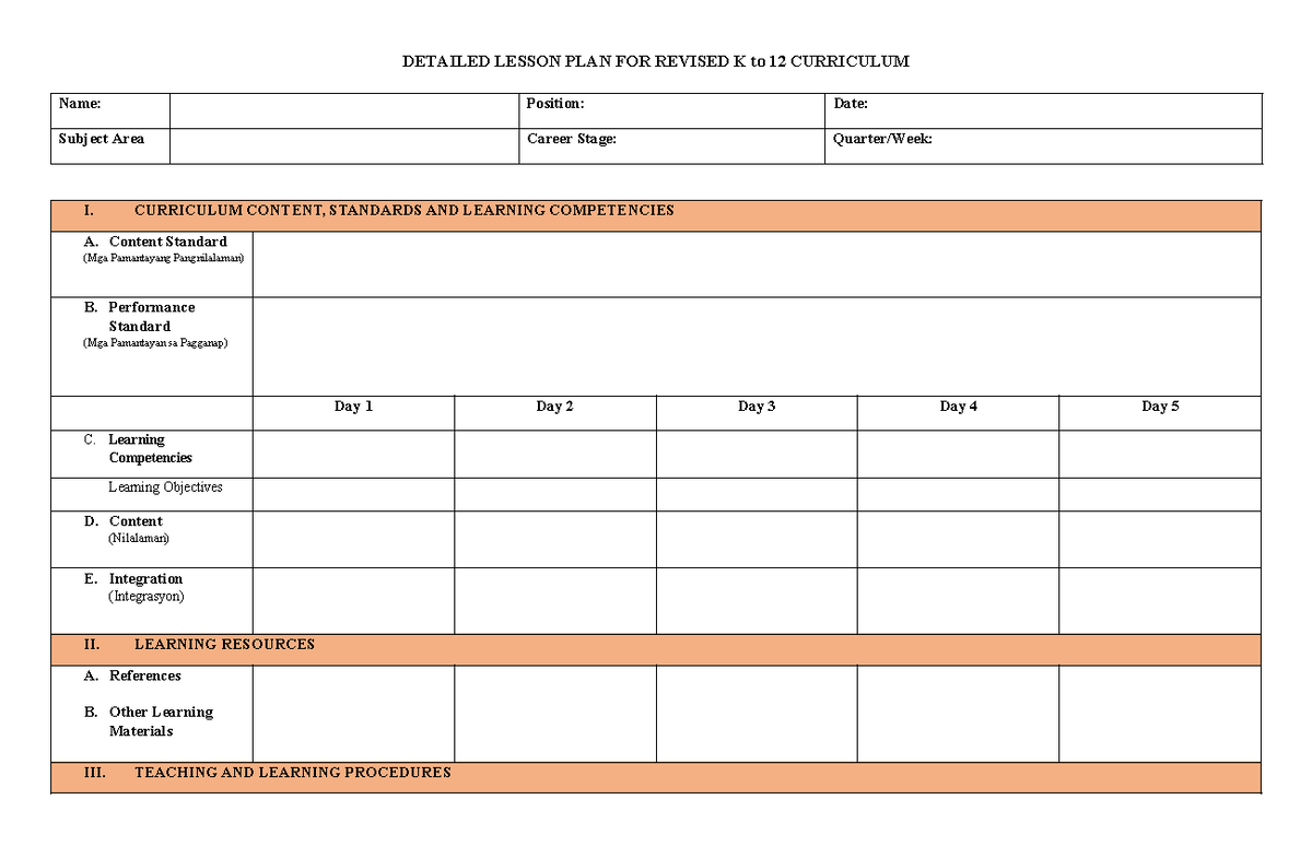 DETAILED LESSON PLAN (DLP) FOR REVISED K to 12 CURRICULUM - Studocu
