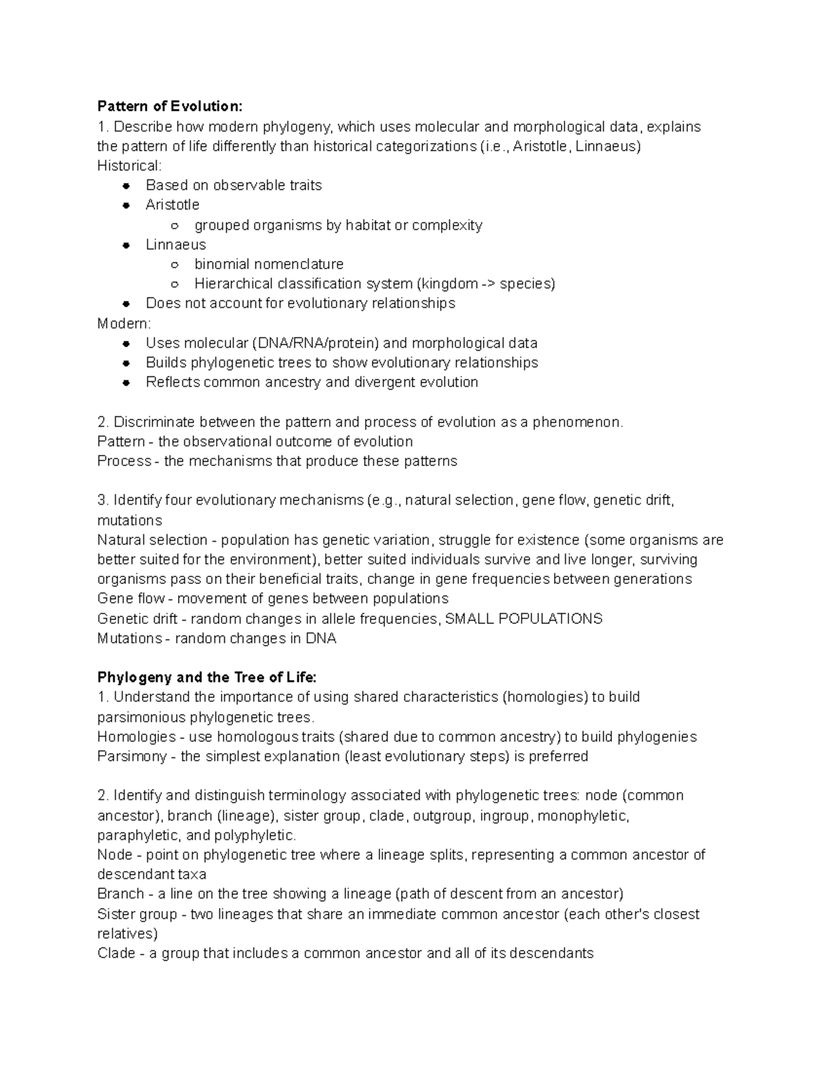Bio II Exam 2: Key Concepts in Evolution & Phylogenetics - Studocu