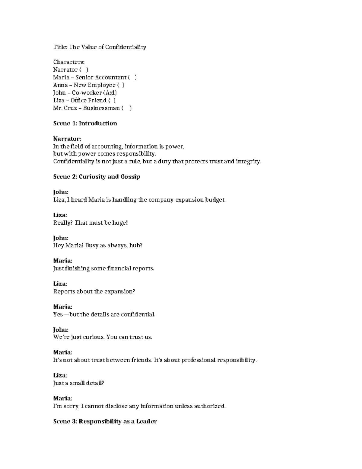 Confidentiality Script: The Importance of Trust in Accounting - Studocu