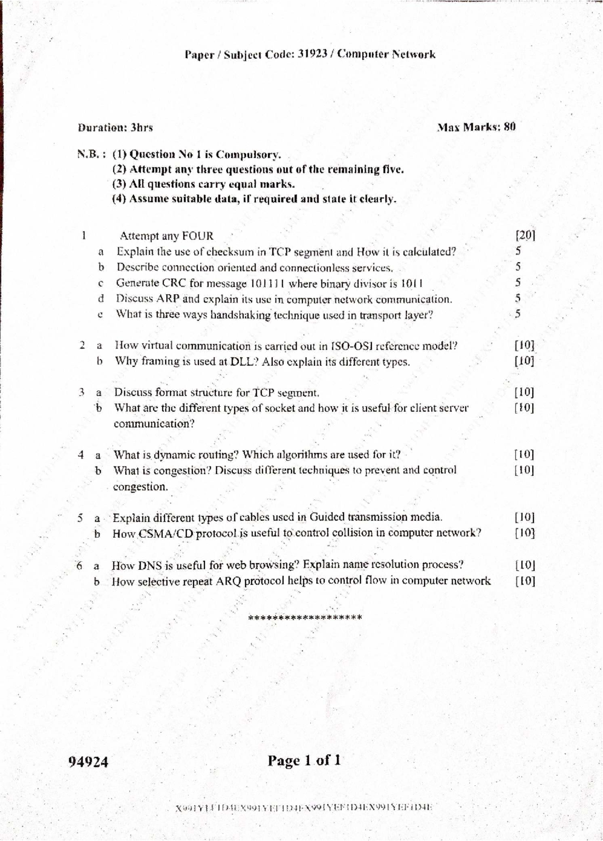 Computer Network 31923 DEC 2025 Question Paper - Studocu