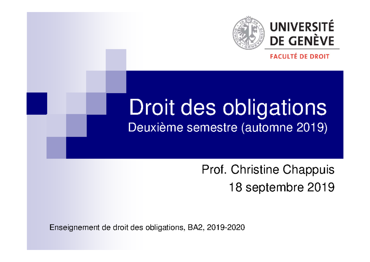 Droit des obligations - Cours 1 & 2, 2ème année (Automne 2021