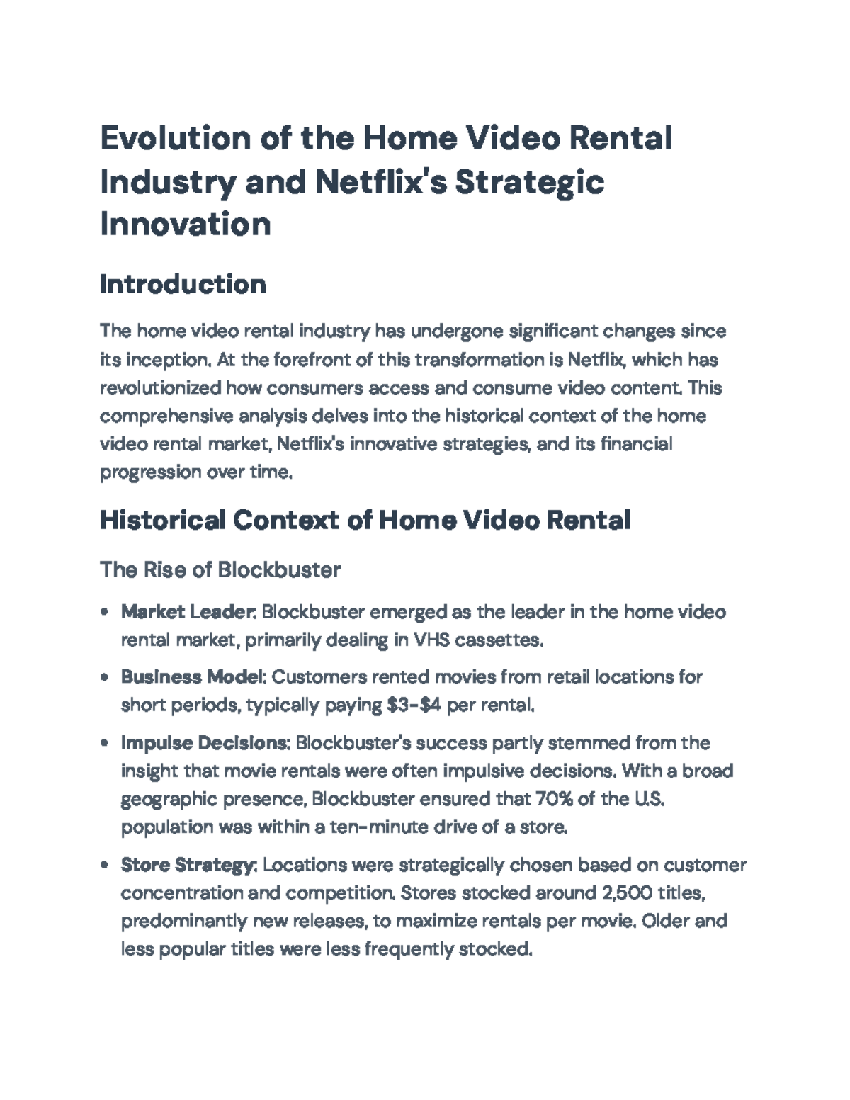 Evolution of Home Video Rental Industry and Netflix's Strategies ...