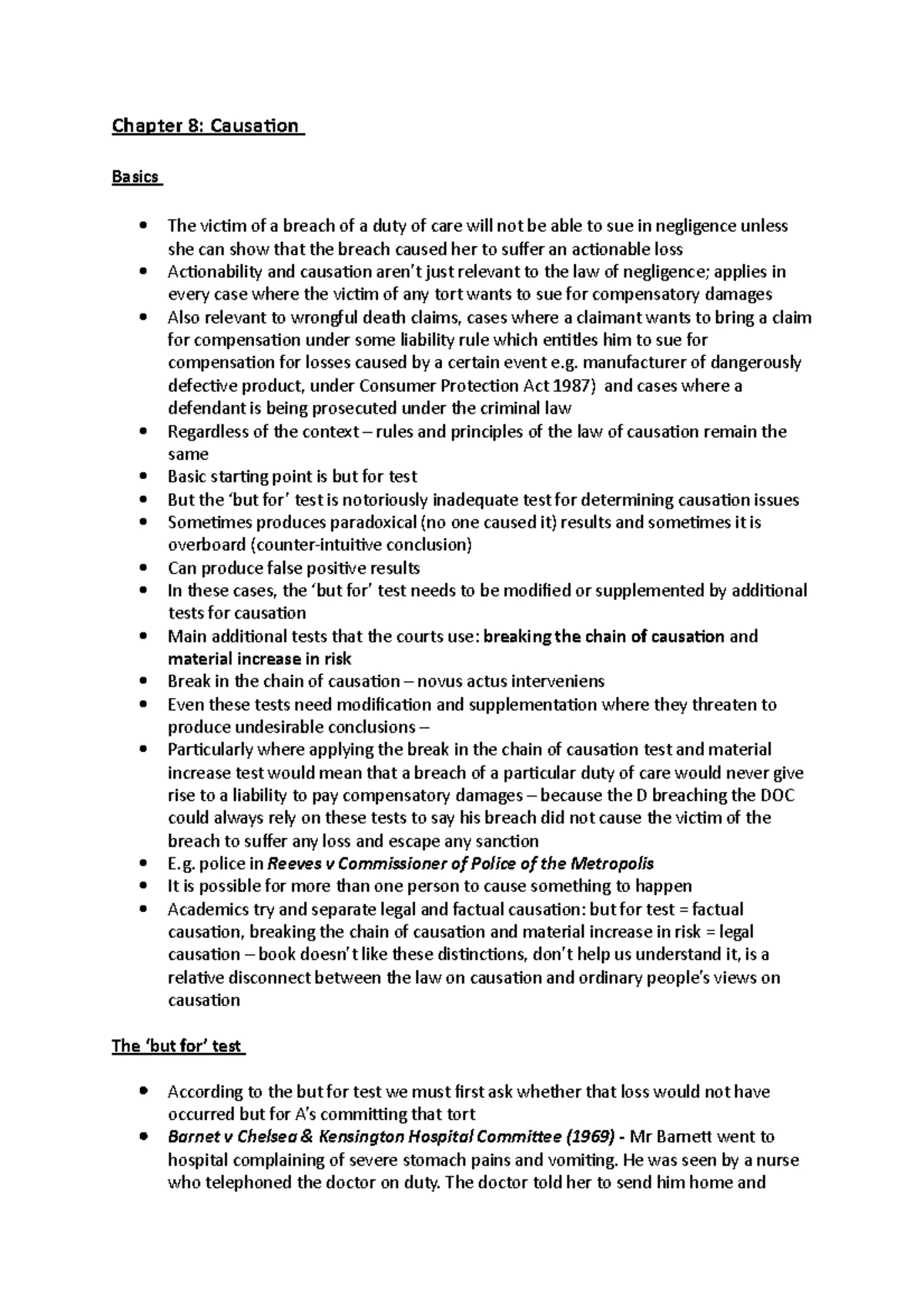 Tort Law Revision Notes 2025: Key Concepts and Case Summaries - Studocu