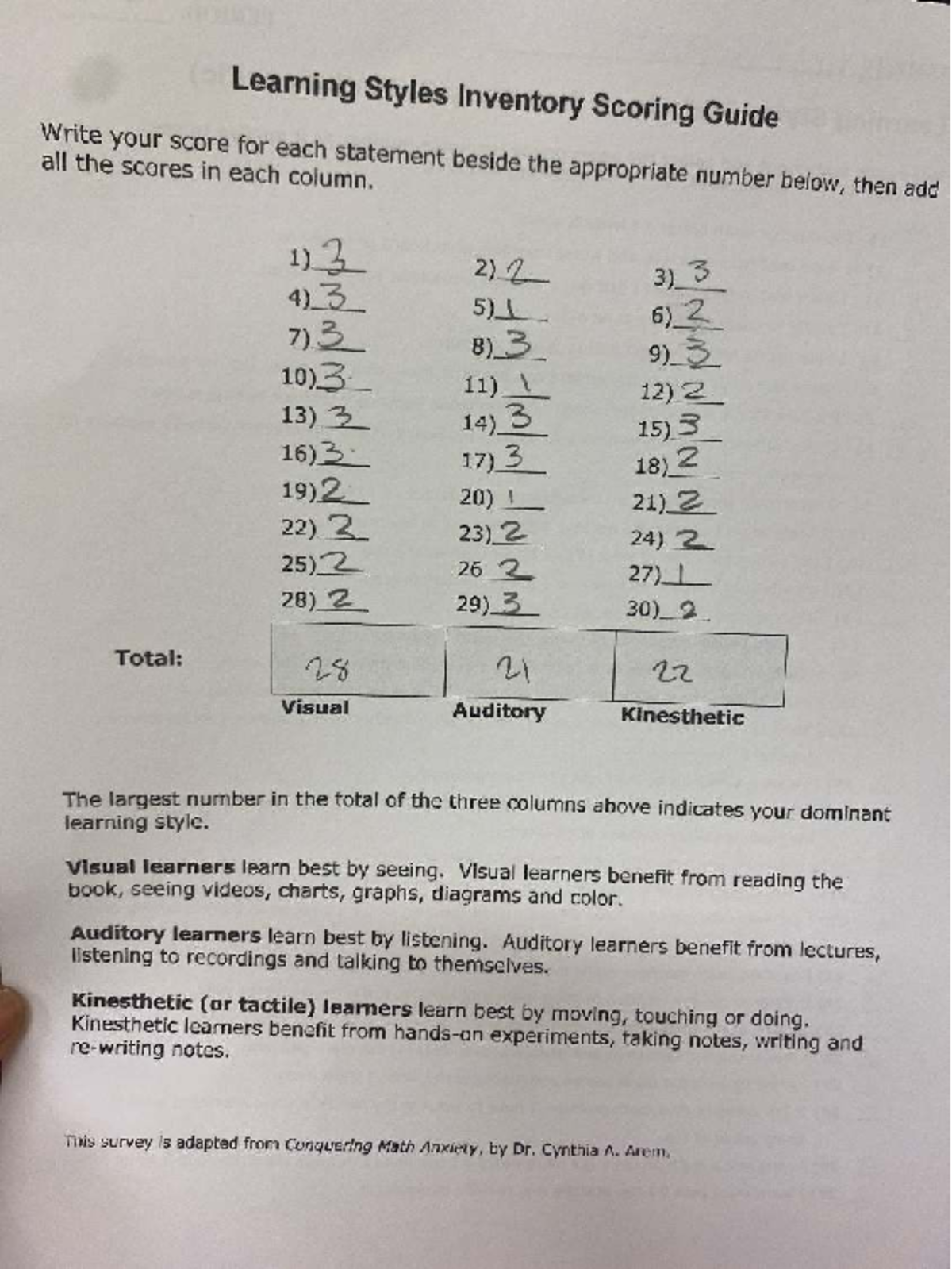 Learning Styles Inventory Scoring Guide (8DADE585) - Studocu