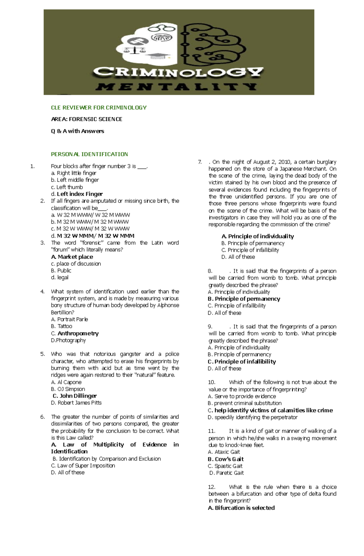 FS- -Q A-600- Forensic Science Reviewer with Q&A Format - Studocu