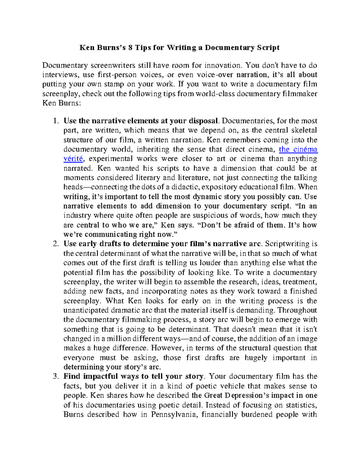 Ken Burns’s 8 Tips for Writing a Documentary Script - Ken Burns’s 8 ...