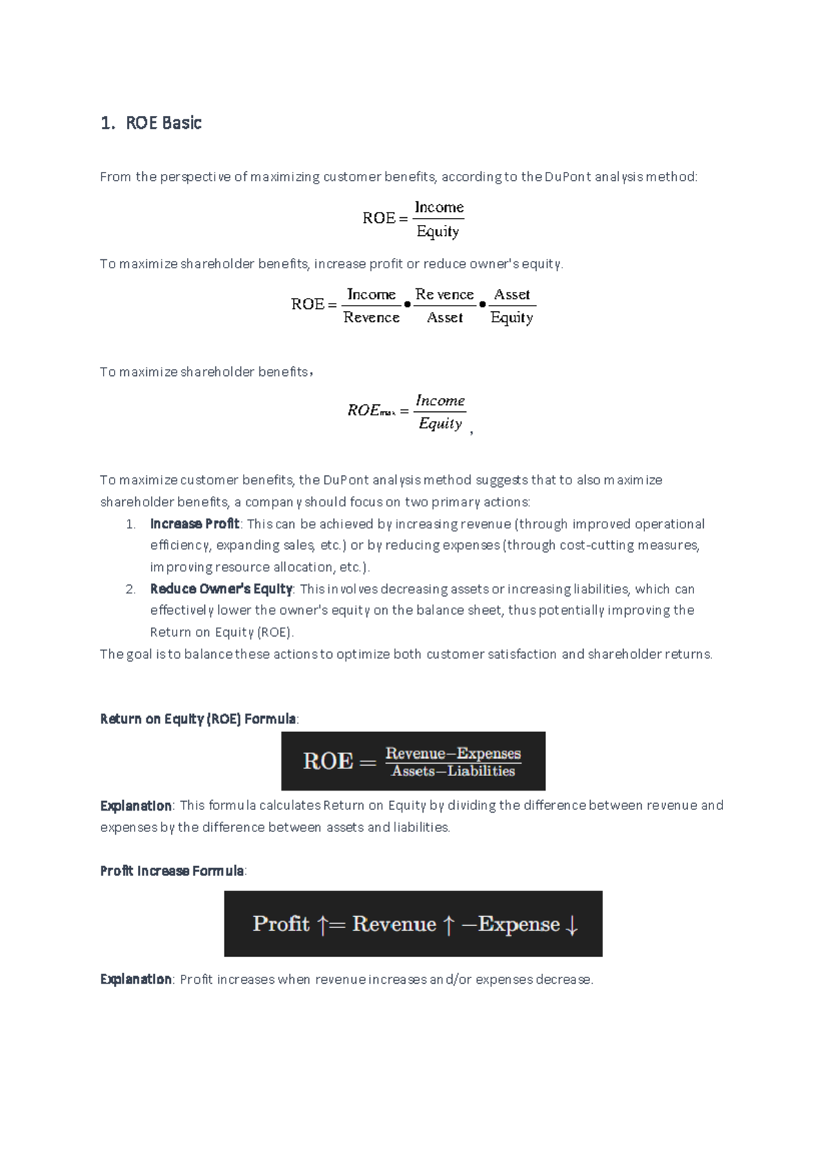 Understanding the Value of Customer Formula in ROE Optimization - Studocu