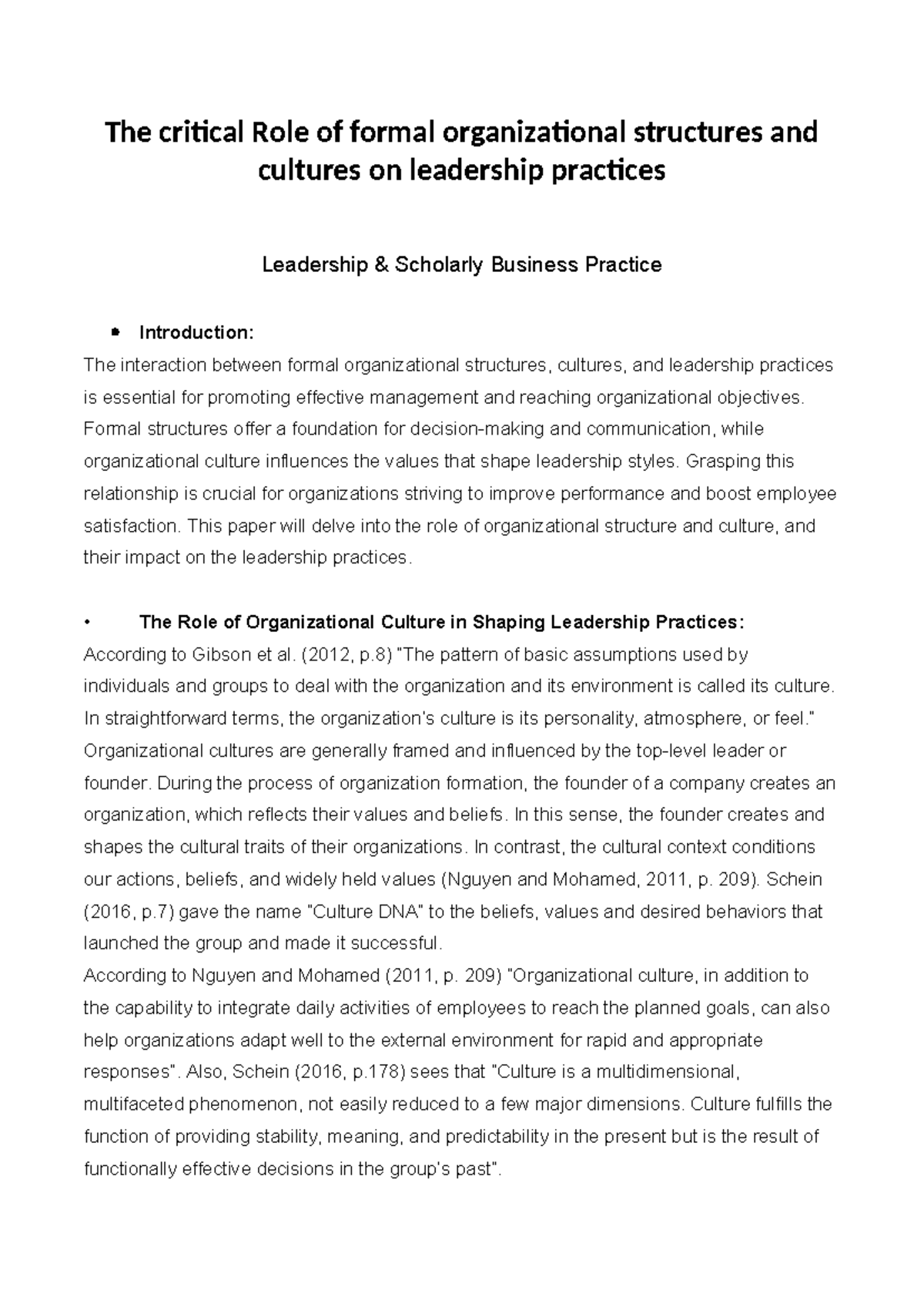 Organizational Culture & Structure's Impact on Leadership Practices ...