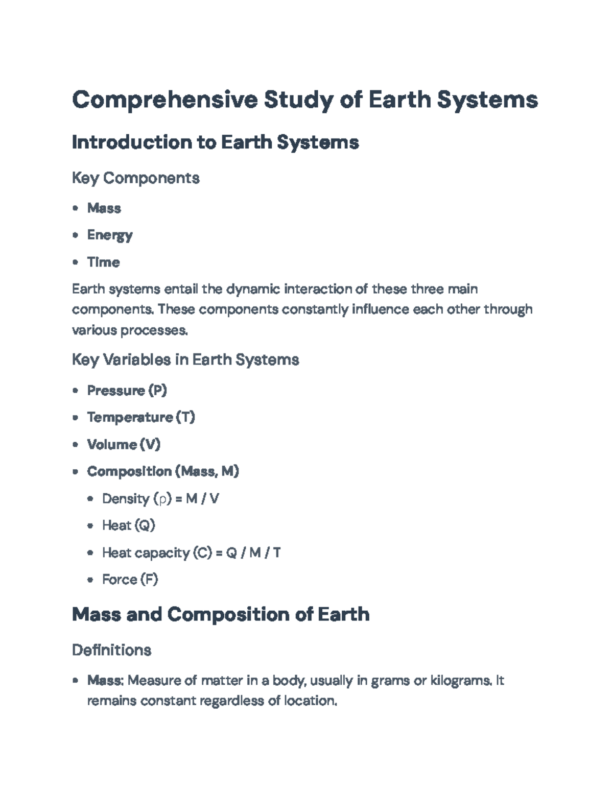 Course Code: GES101 - Comprehensive Study of Earth Systems and ...