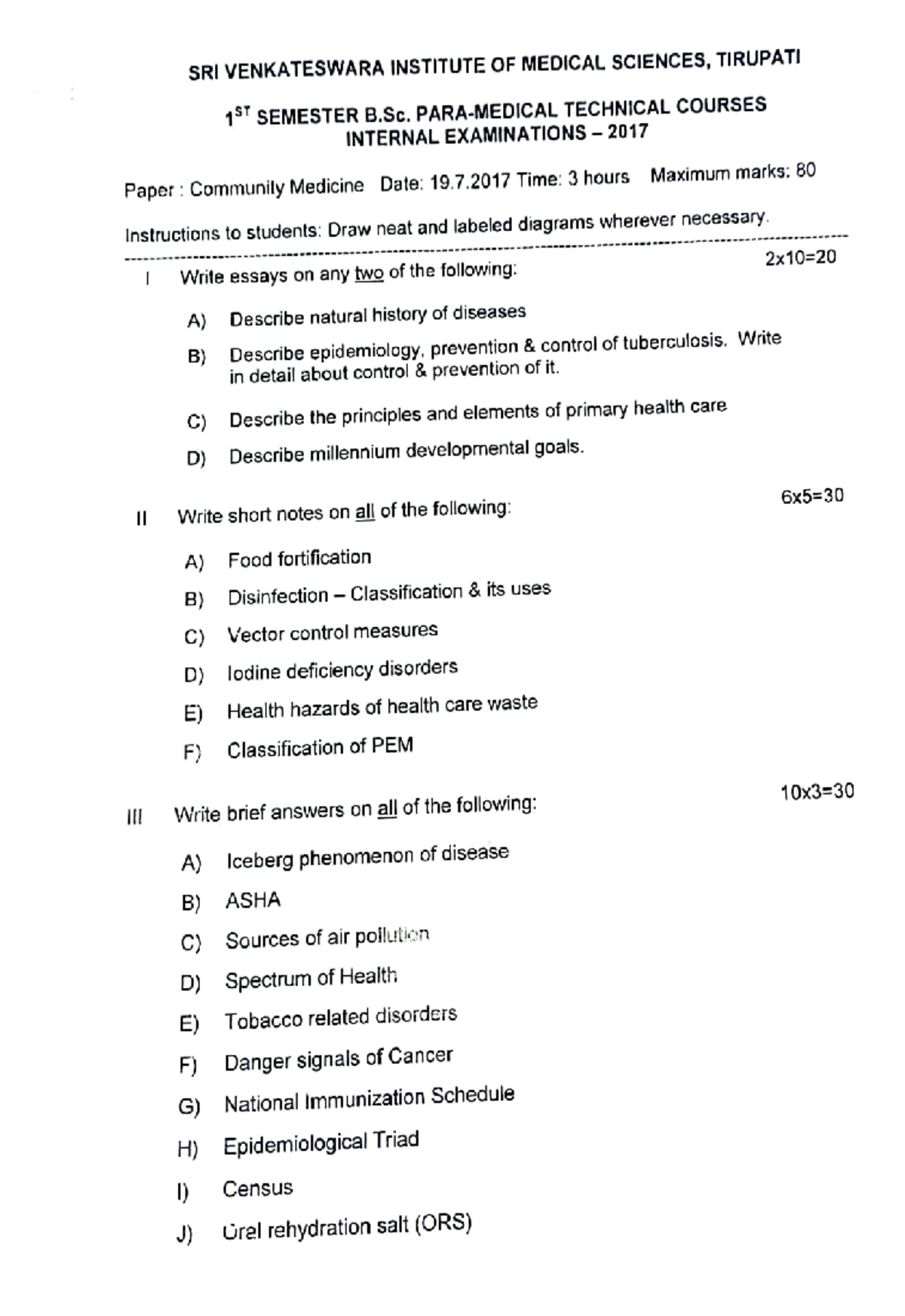 B.Sc. Community Medicine Internal Exam Papers - 1st & 2nd Sem 2017-2021 ...