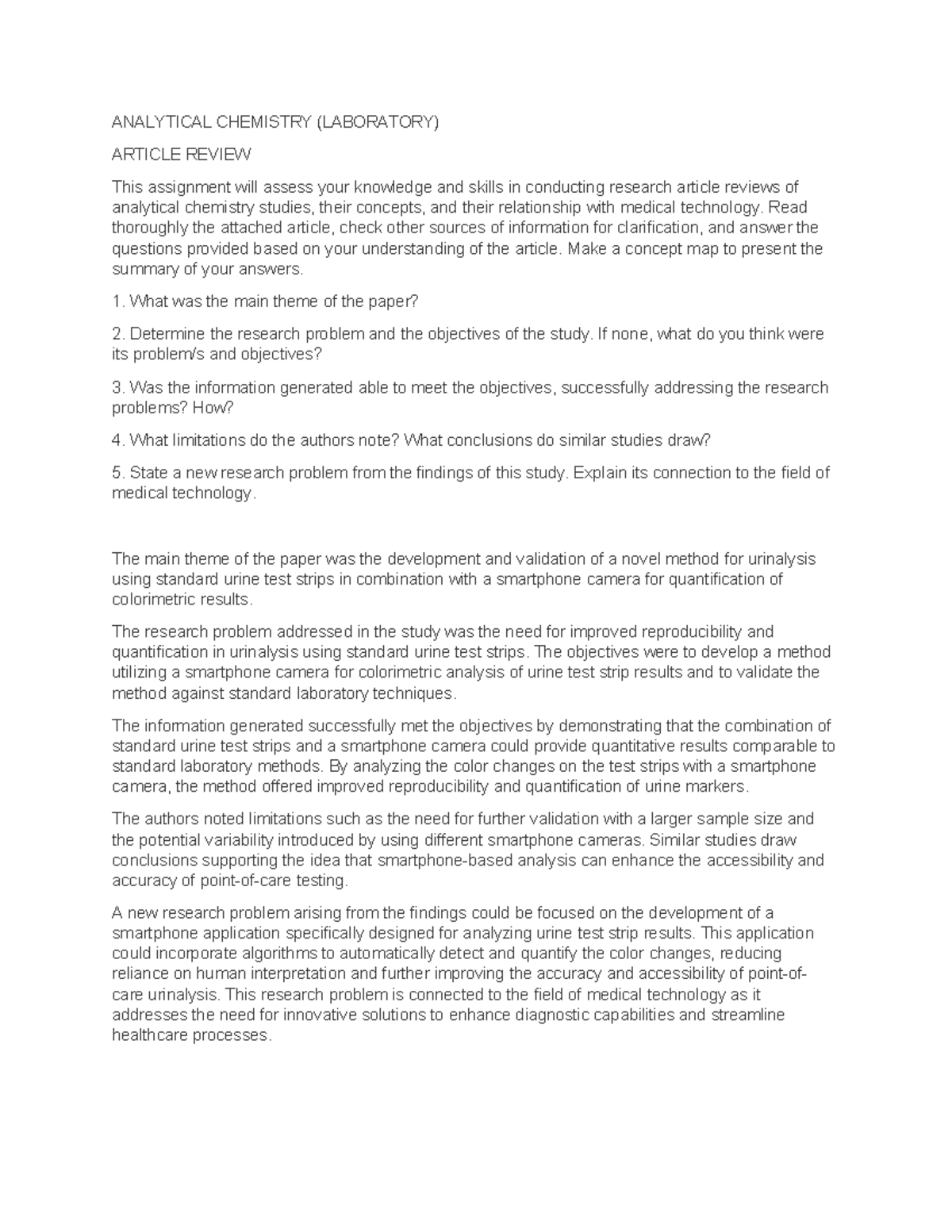 Analytical Chemistry - ANALYTICAL CHEMISTRY (LABORATORY) ARTICLE REVIEW ...