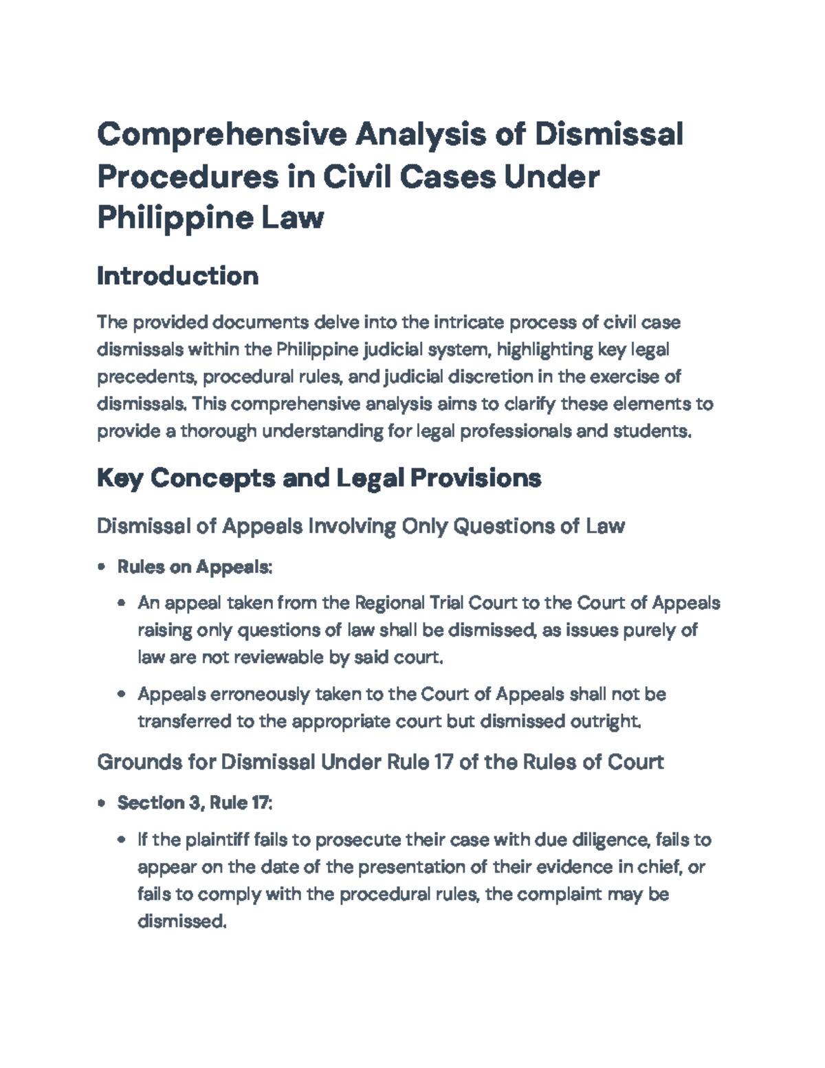 Comprehensive Analysis of Dismissal Procedures in Civil Cases (LAW 101 ...