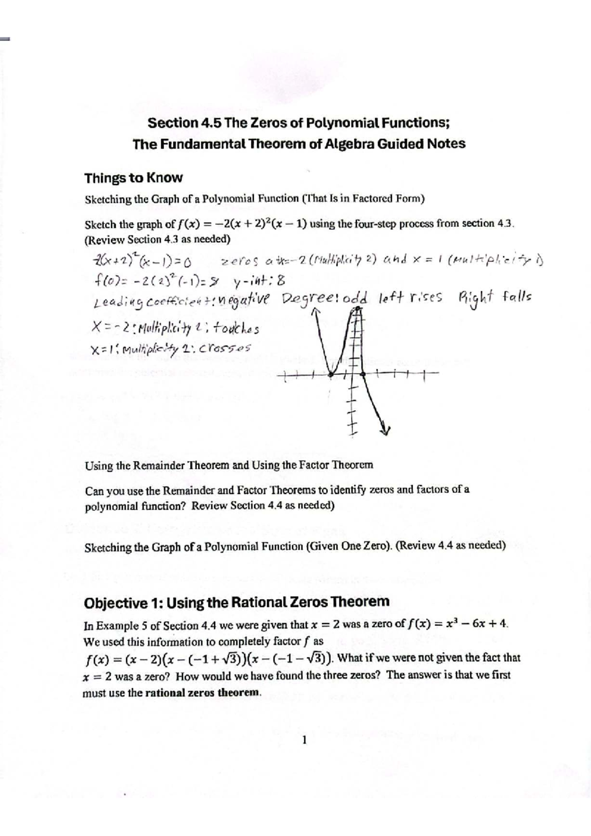 Guided Notes on Polynomial Functions and Zeros - Studocu