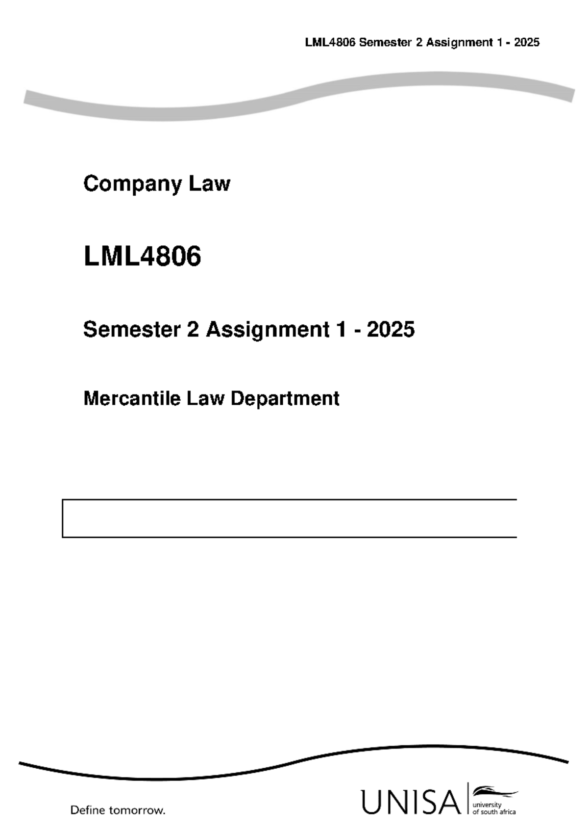 LML4806 Semester 2 Assignment 1 - 2025 Company Law Analysis - Studocu