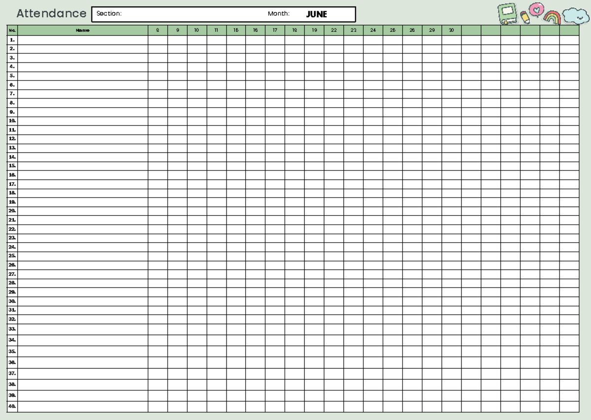 Attendance Tracker: June to September 2023 - Studocu