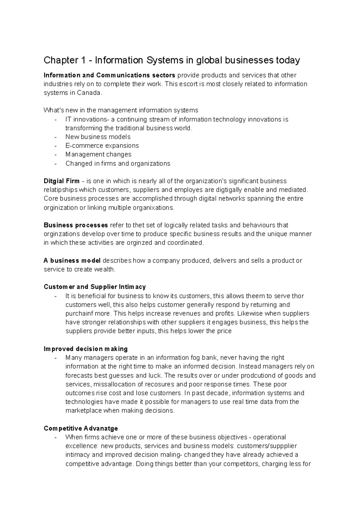 MCS 2020 - Chapter 1: Information Systems in Global Business - Studocu