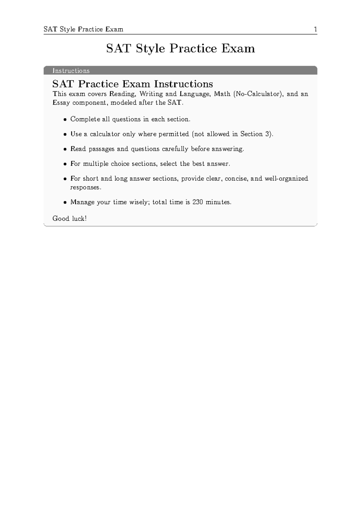 SAT 10 Practice Exam: Comprehensive Review & Analysis - Studocu