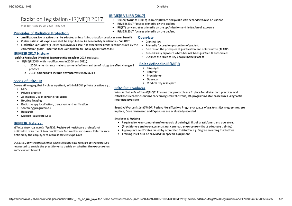 IR(ME)R 2017 - Key Points and Summary of Legislation - Studocu